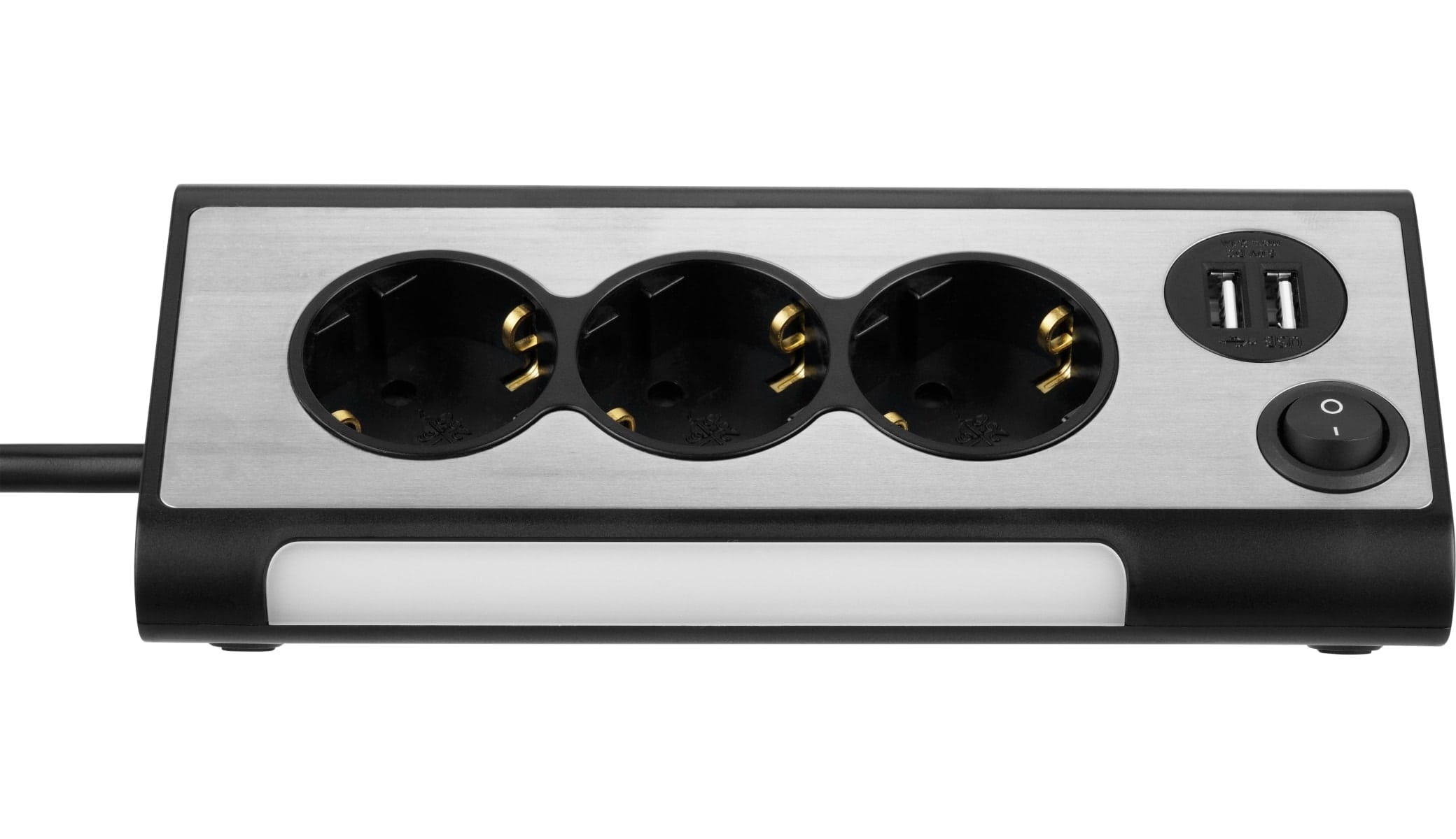 REV Steckdosenblock, 3-fach, 2x USB, beleuchtet