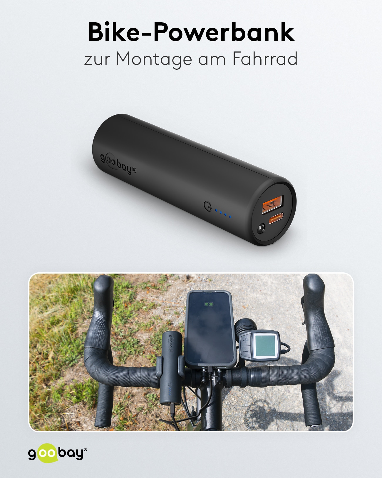 GOOBAY Bike Powerbank 60656, 5000mAh, QC/PD, mit Halterung