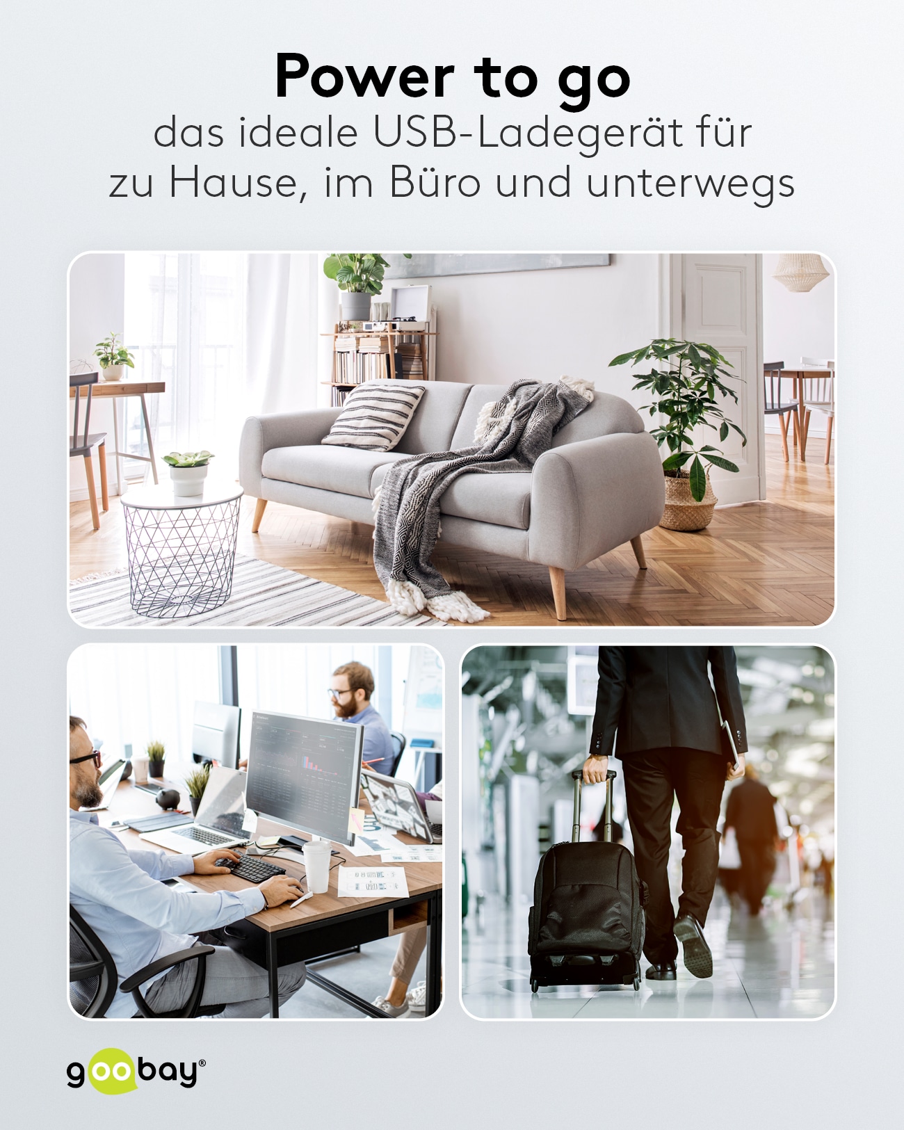 GOOBAY USB-Lader 65407, 65 W, 3-fach, 2xC PD, 1xA QC GaN, schwarz GOOBAY USB-Lader 65407, 65 W, 3-fach, 2xC PD, 1xA QC GaN, schwarz