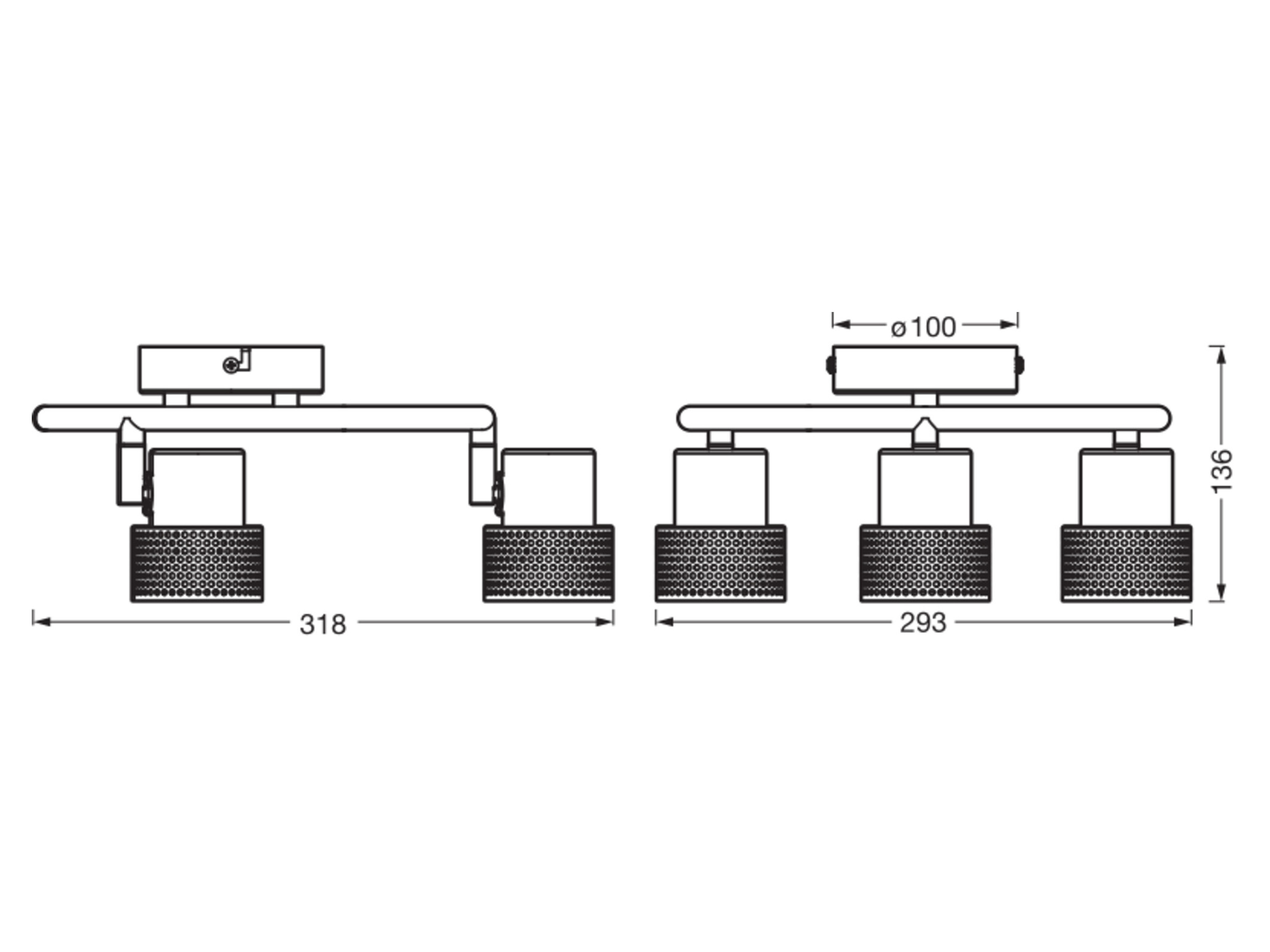 OSRAM LED-Deckenleuchte, GU10, 10,2 W, 690 lm, 2700 K, 3-Spot-Leuchte, dimmbar