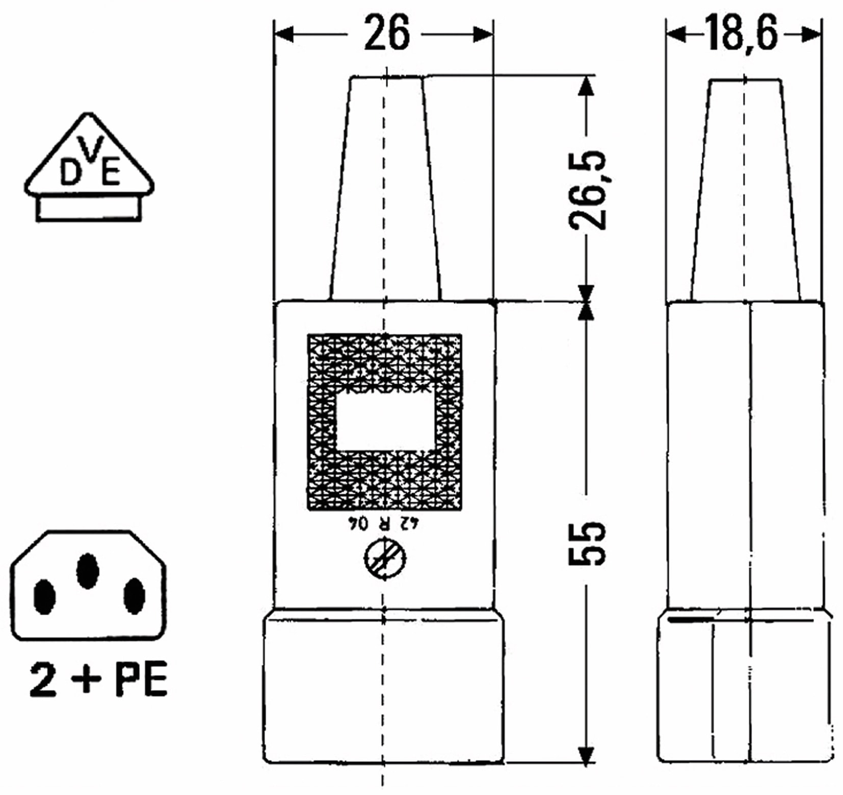 Kaltgerätestecker, gerade, schwarz