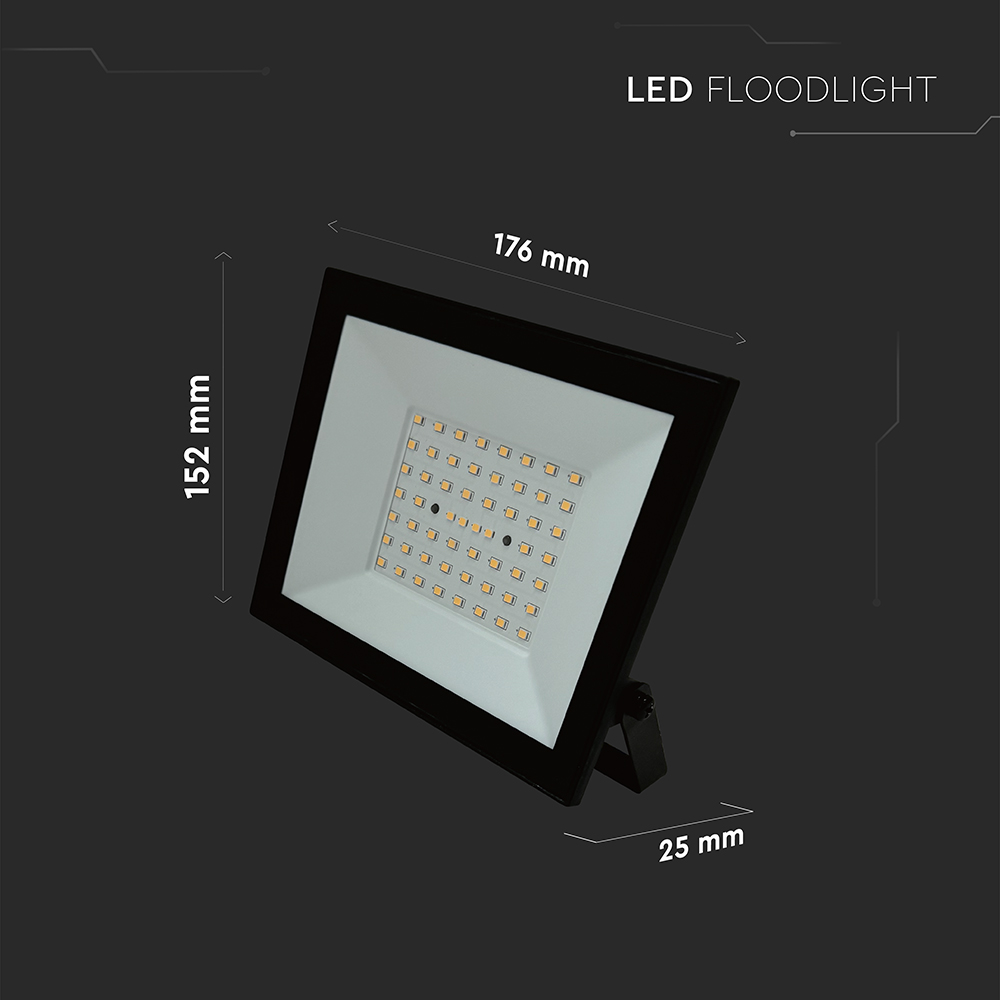 V-TAC LED-Fluter, VT-44054, 50 W, 4000K, EEK: F, 4000 lm, neutralweiß, IP65, schwarz
