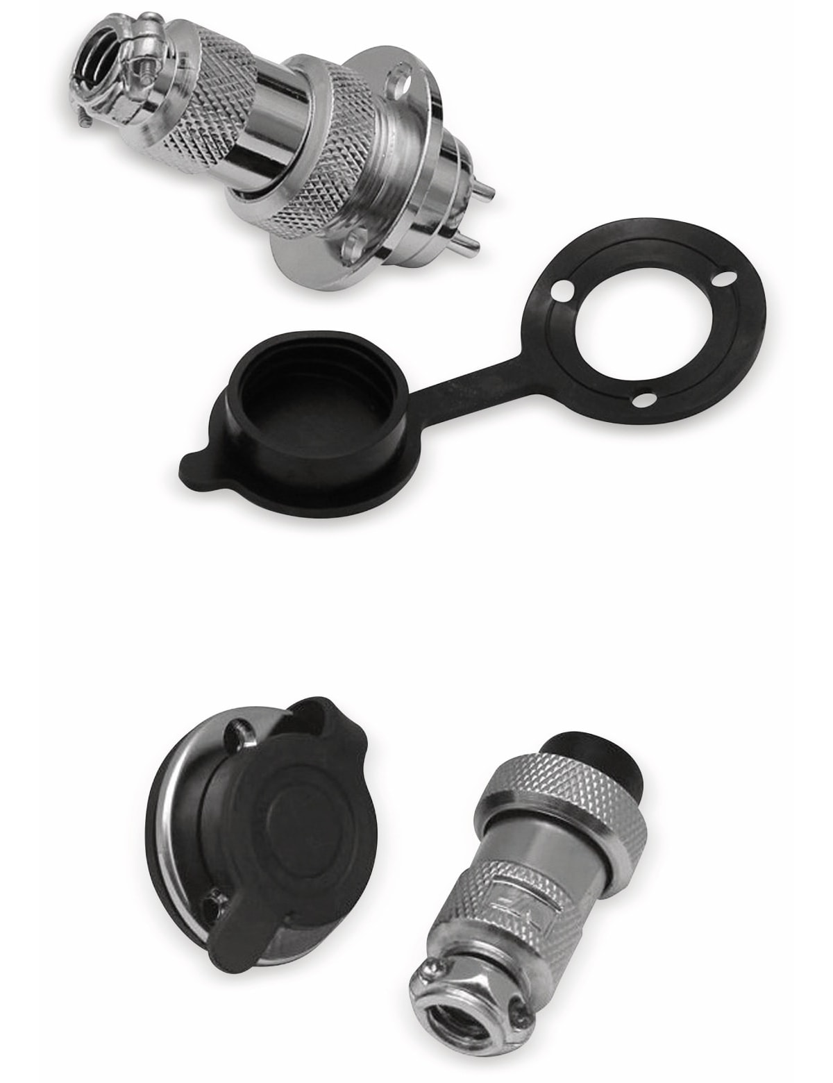 Hochstrom Einbaustecker-Set, 2-polig, Ø 19 mm, mit Abdeckkappe