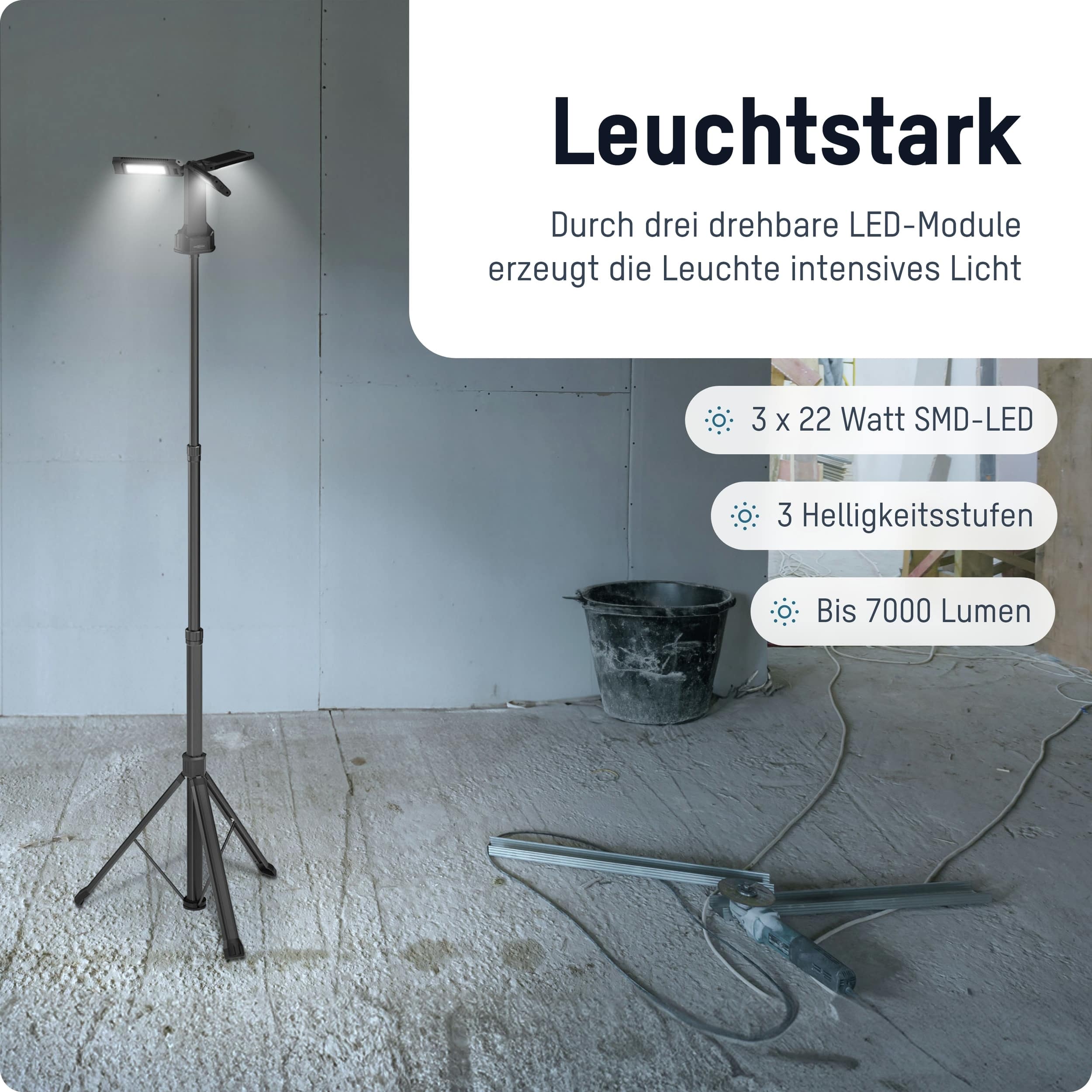 ANSMANN LED-Arbeitsleuchte Triohead, 7000 R, Akkubetrieb, mit Stativ ANSMANN LED-Arbeitsleuchte Triohead, 7000 R, Akkubetrieb, mit Stativ