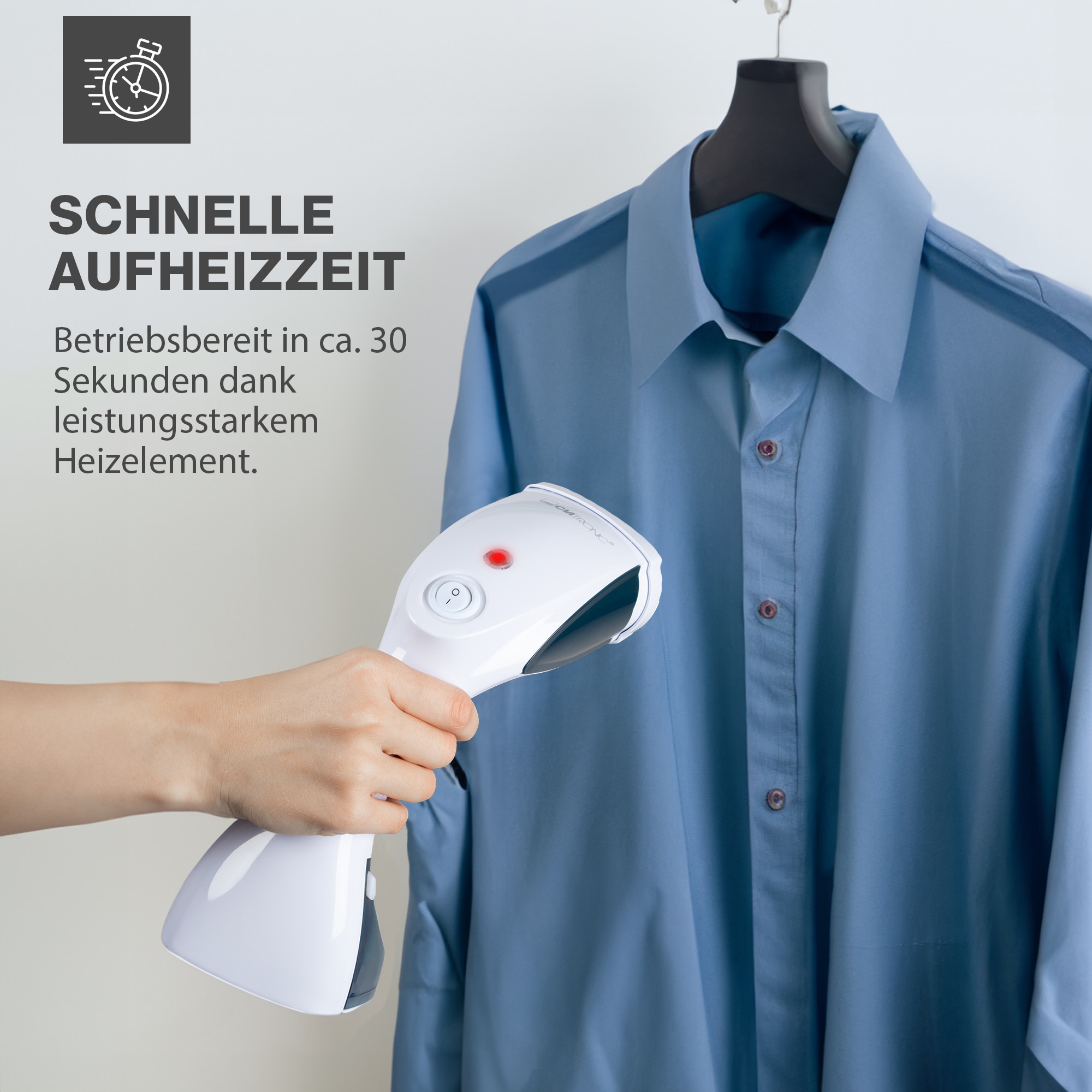 CLATRONIC Dampfglätter DB 3717, inkl. Bürsten- und Flusenaufsatz, 1100 W, weiß/blau