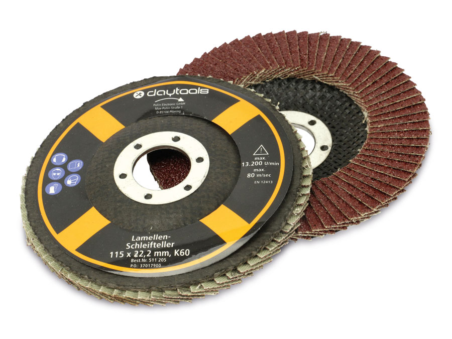DAYTOOLS Lamellen-Schleifteller, 115 mm, Körnung 60, 5 Stück DAYTOOLS Lamellen-Schleifteller, 115 mm, Körnung 60, 5 Stück