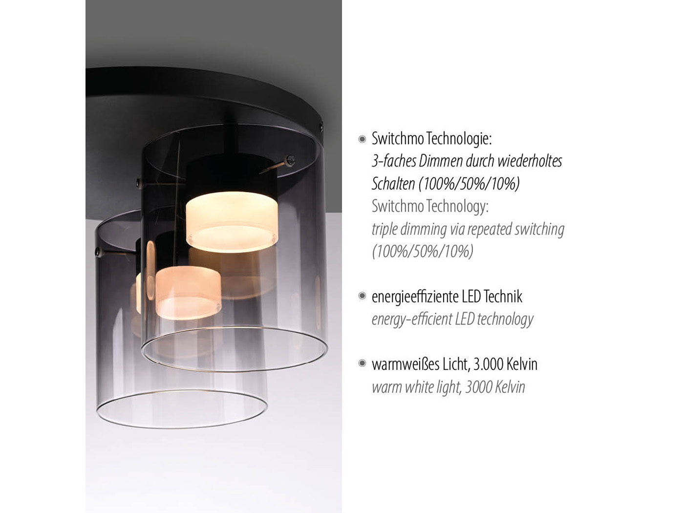 JUST LIGHT LED-Deckenleuchte 14041-18, 7,5W, 800lm, 3000K, schwarz