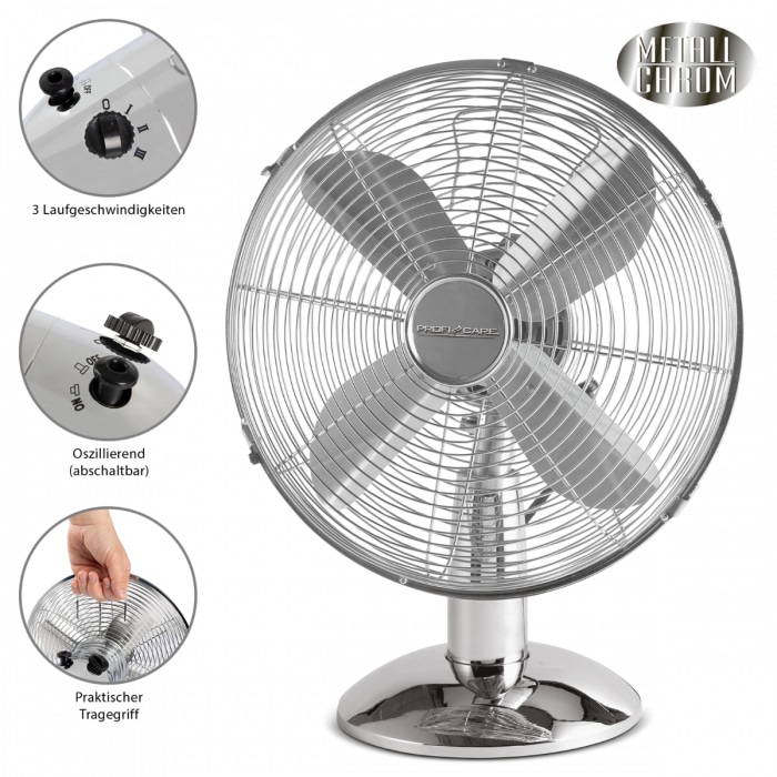 PROFI CARE Tischventilator PC-VL 3063 M, 30cm, Metall, chrom, 35 W ProfiCare Tischventilator PC-VL 3063 M, 30cm, Metall, chrom, 35 W