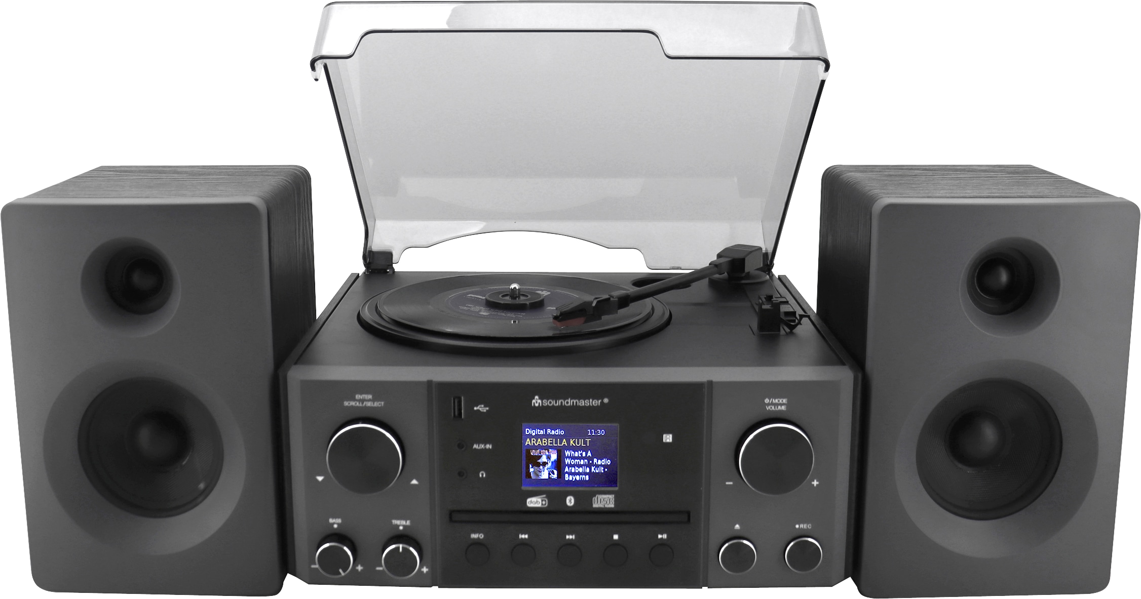 SOUNDMASTER Musikcenter Elite Line MCD1950SW, Plattenspieler, CD, Bluetooth, DAB+, MP3, 2x 10 W, Schwarz