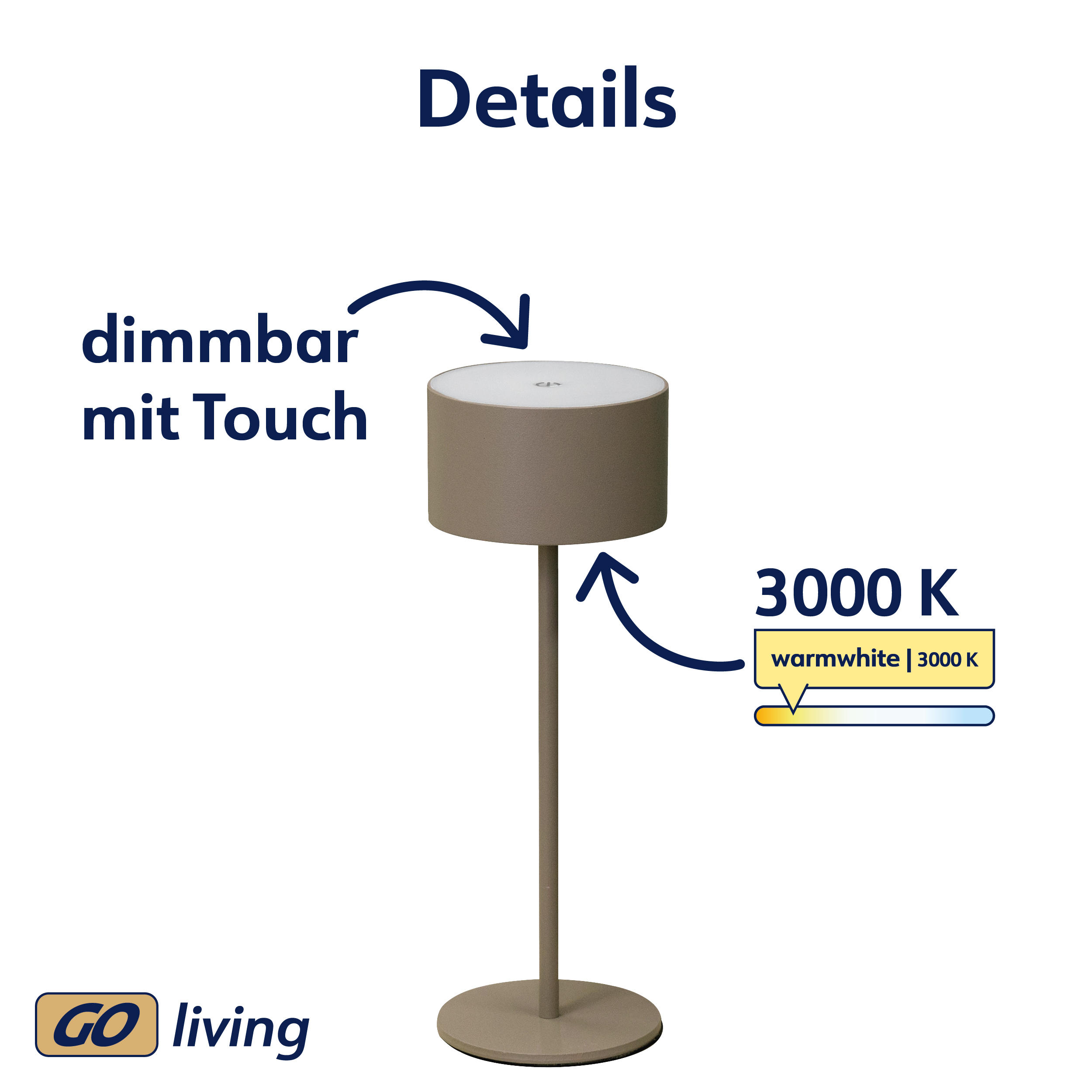 MÜLLER-LICHT LED-Akku-Tischleuchte Flora, 2 W, 110 lm, 3000 K, braun