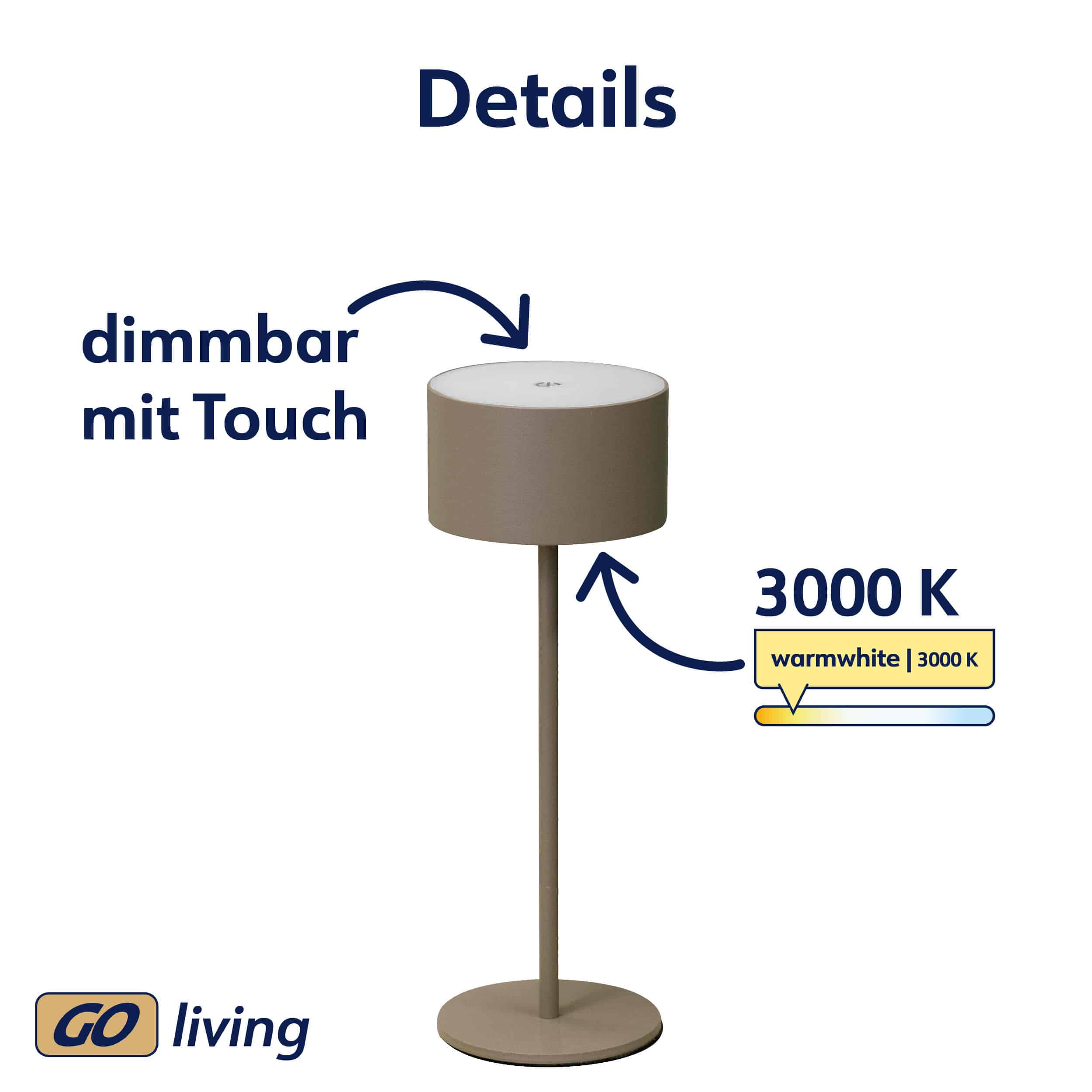 MÜLLER-LICHT LED-Akku-Tischleuchte Flora, 2 W, 110 lm, 3000 K, braun MÜLLER-LICHT LED-Akku-Tischleuchte Flora, 2 W, 110 lm, 3000 K, braun