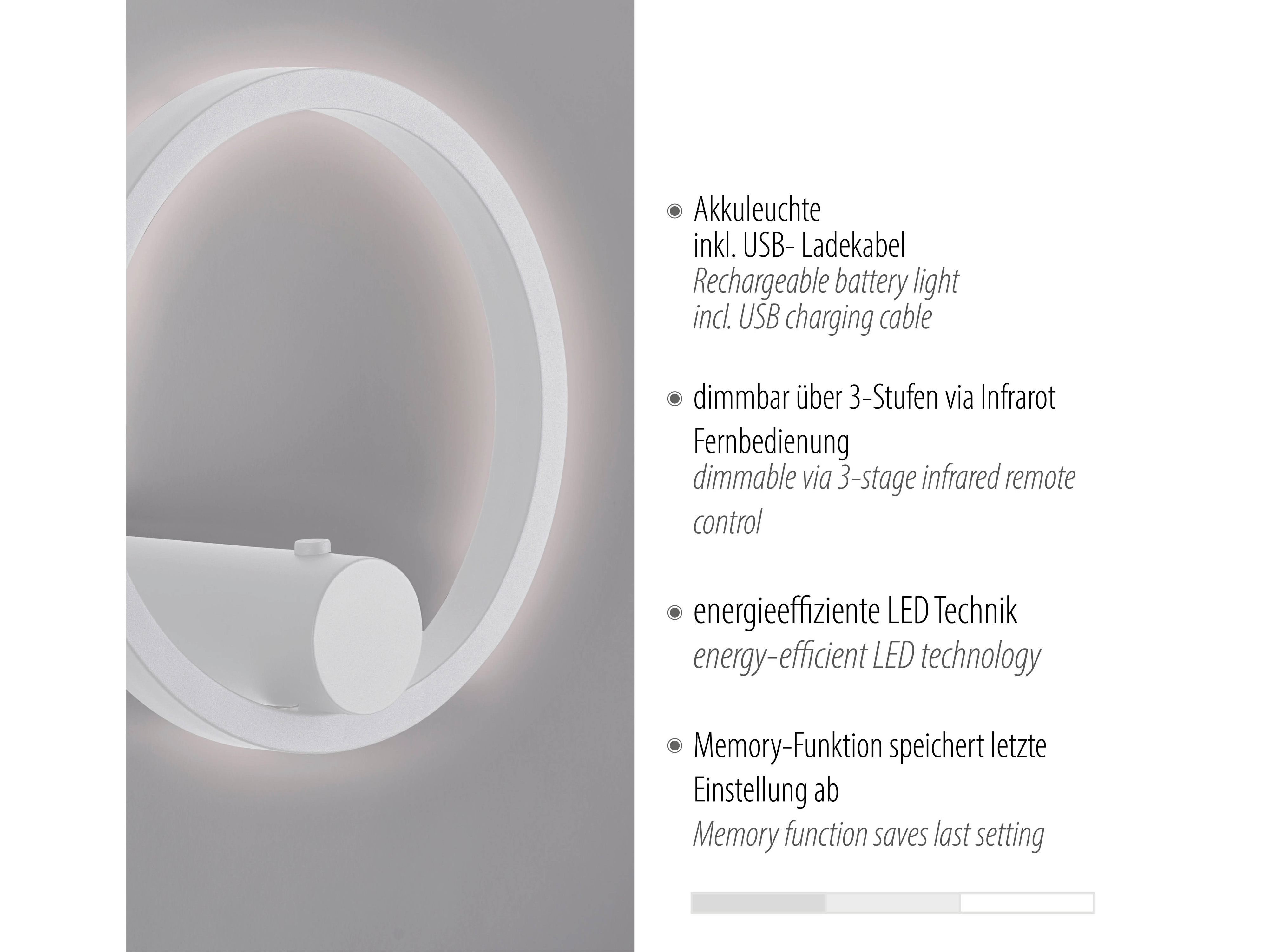 JUST LIGHT LED-Akku Wandleuchte 18280-16, 6W, 660lm, 3000K, weiß