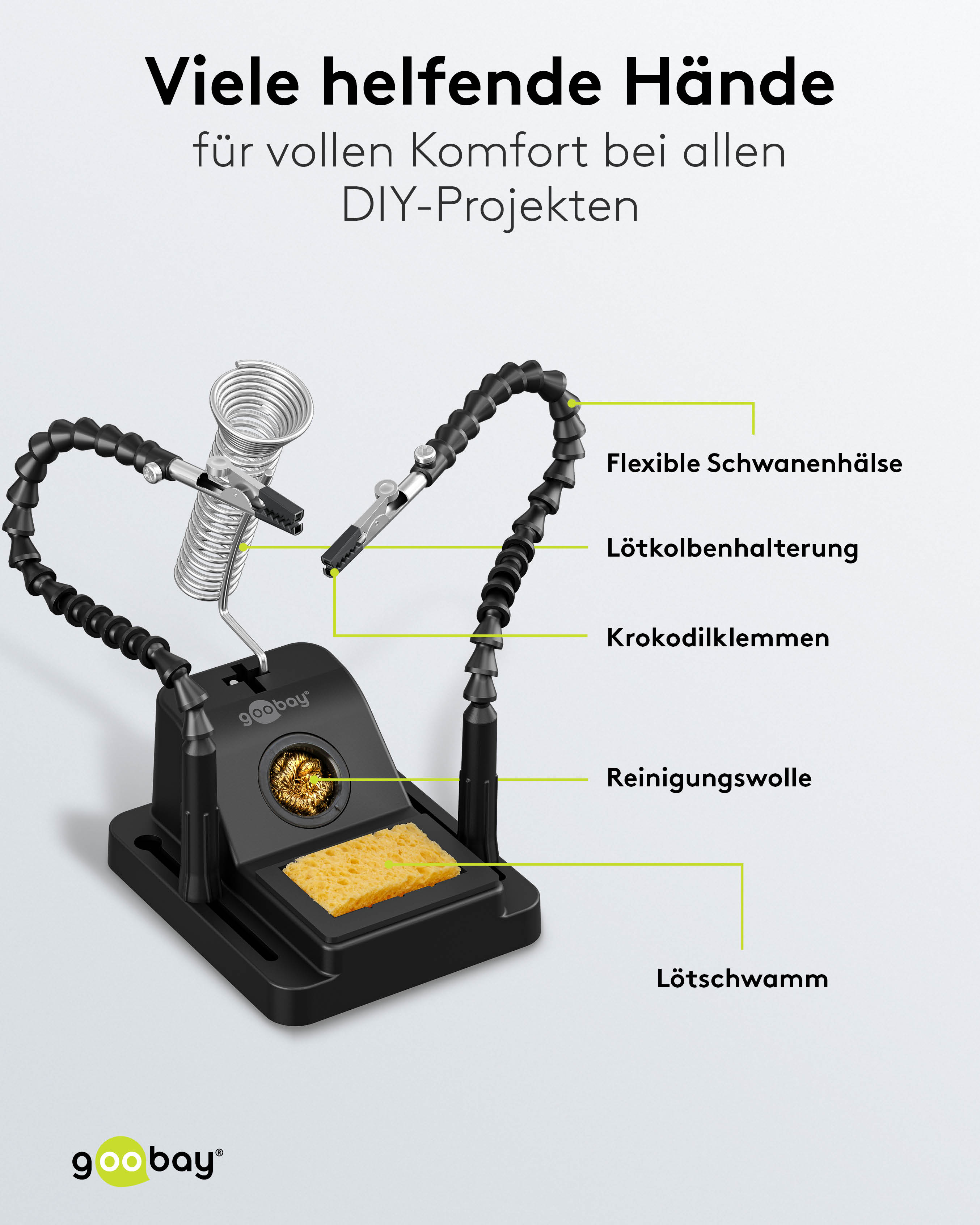 GOOBAY Löthilfe, 76561, mit Schwanenhals-Armen und Lötkolbenständer
