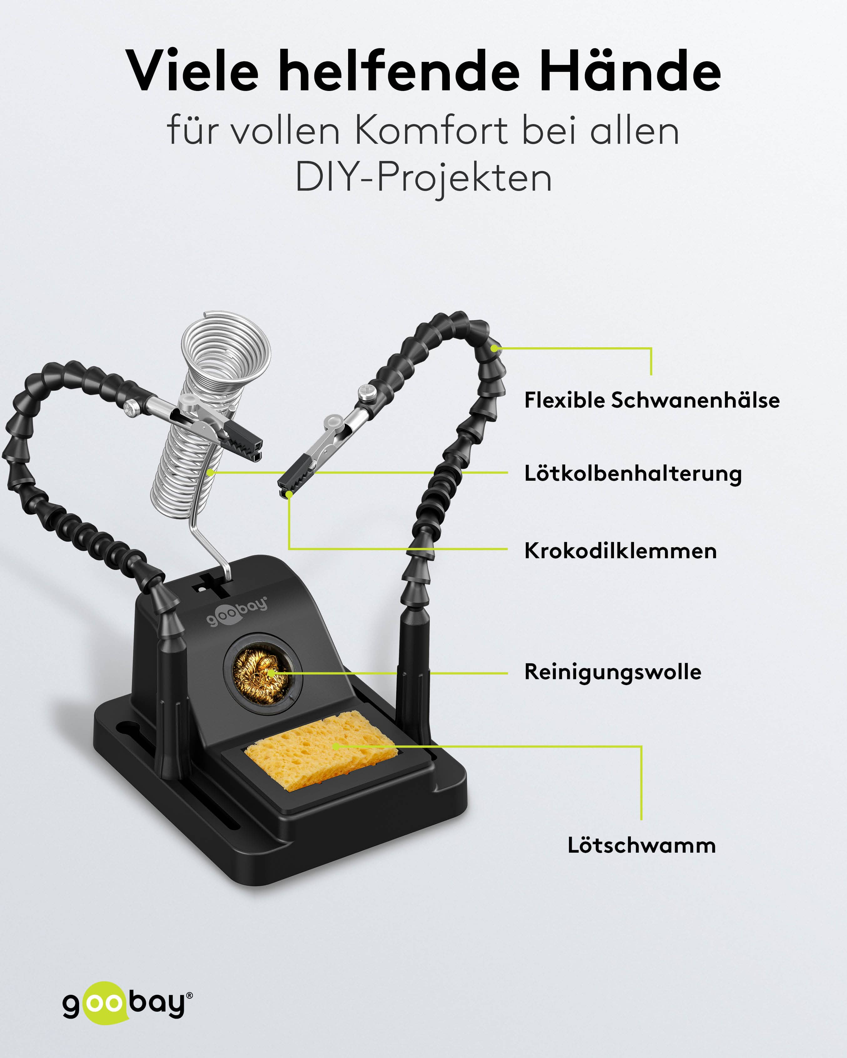 GOOBAY Löthilfe, 76561, mit Schwanenhals-Armen und Lötkolbenständer