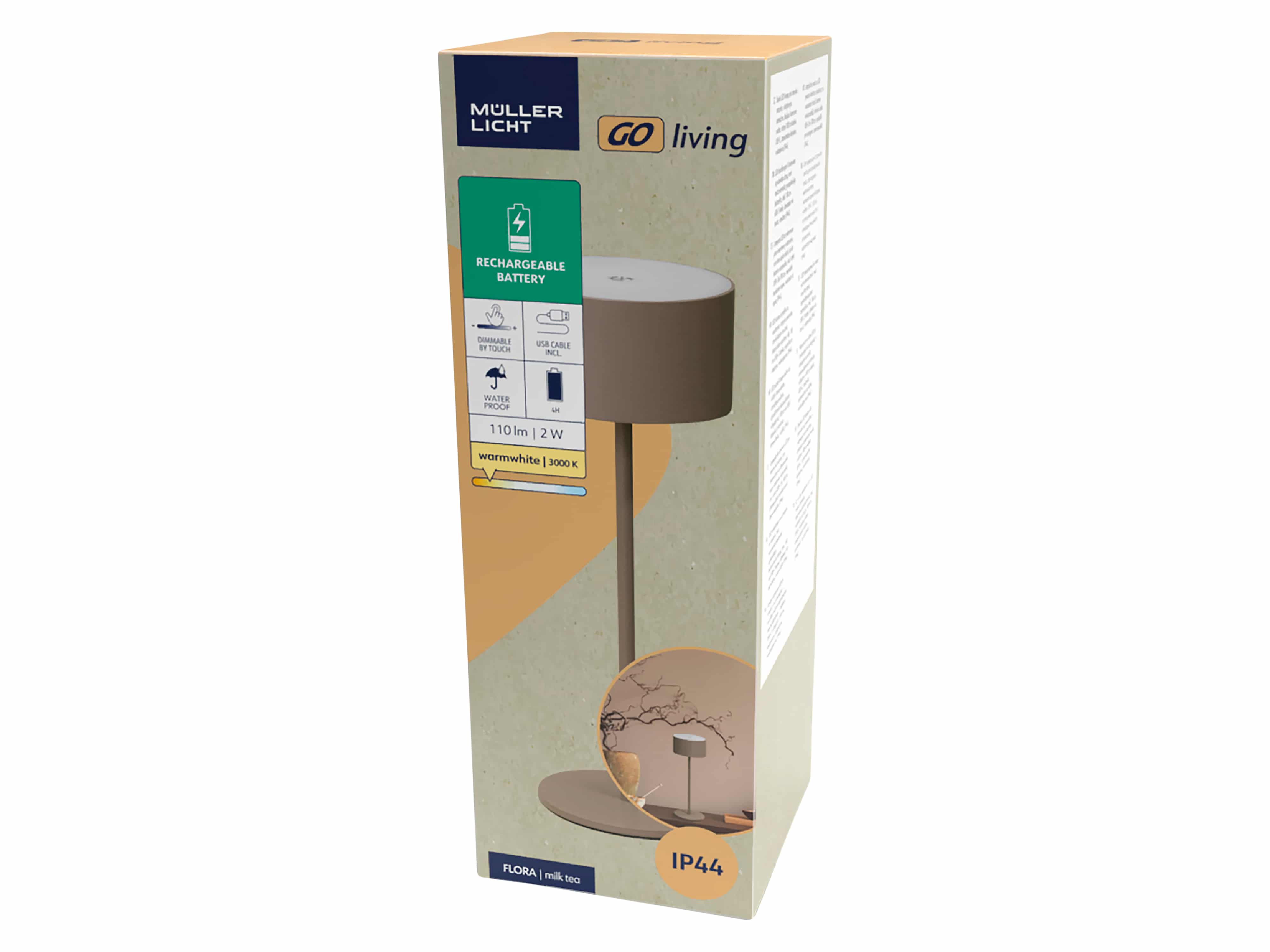 MÜLLER-LICHT LED-Akku-Tischleuchte Flora, 2 W, 110 lm, 3000 K, braun MÜLLER-LICHT LED-Akku-Tischleuchte Flora, 2 W, 110 lm, 3000 K, braun