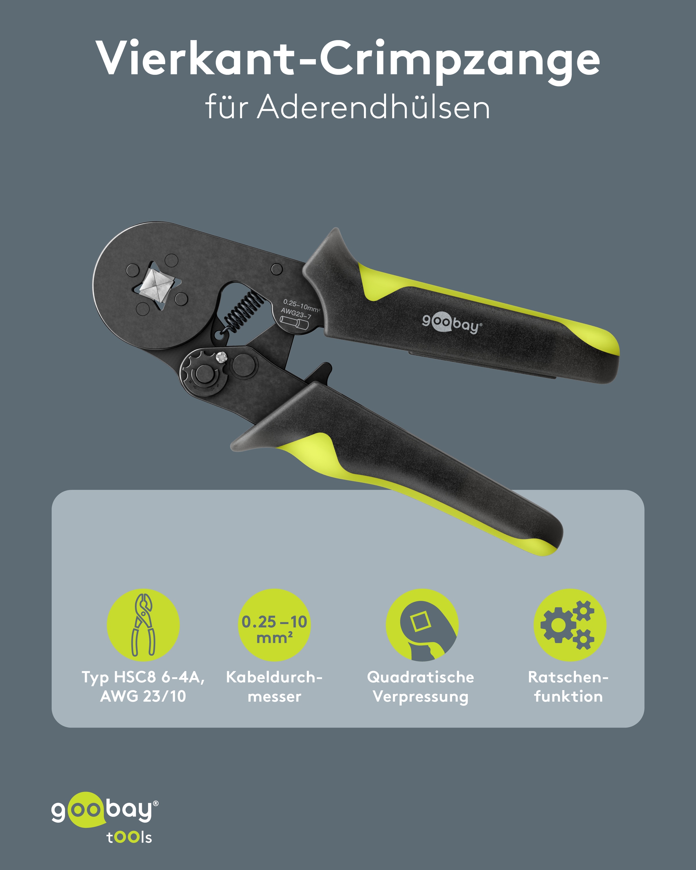 GOOBAY TOOLS Vierkant-Crimpzange für Aderendhülsen GOOBAY TOOLS Vierkant-Crimpzange für Aderendhülsen