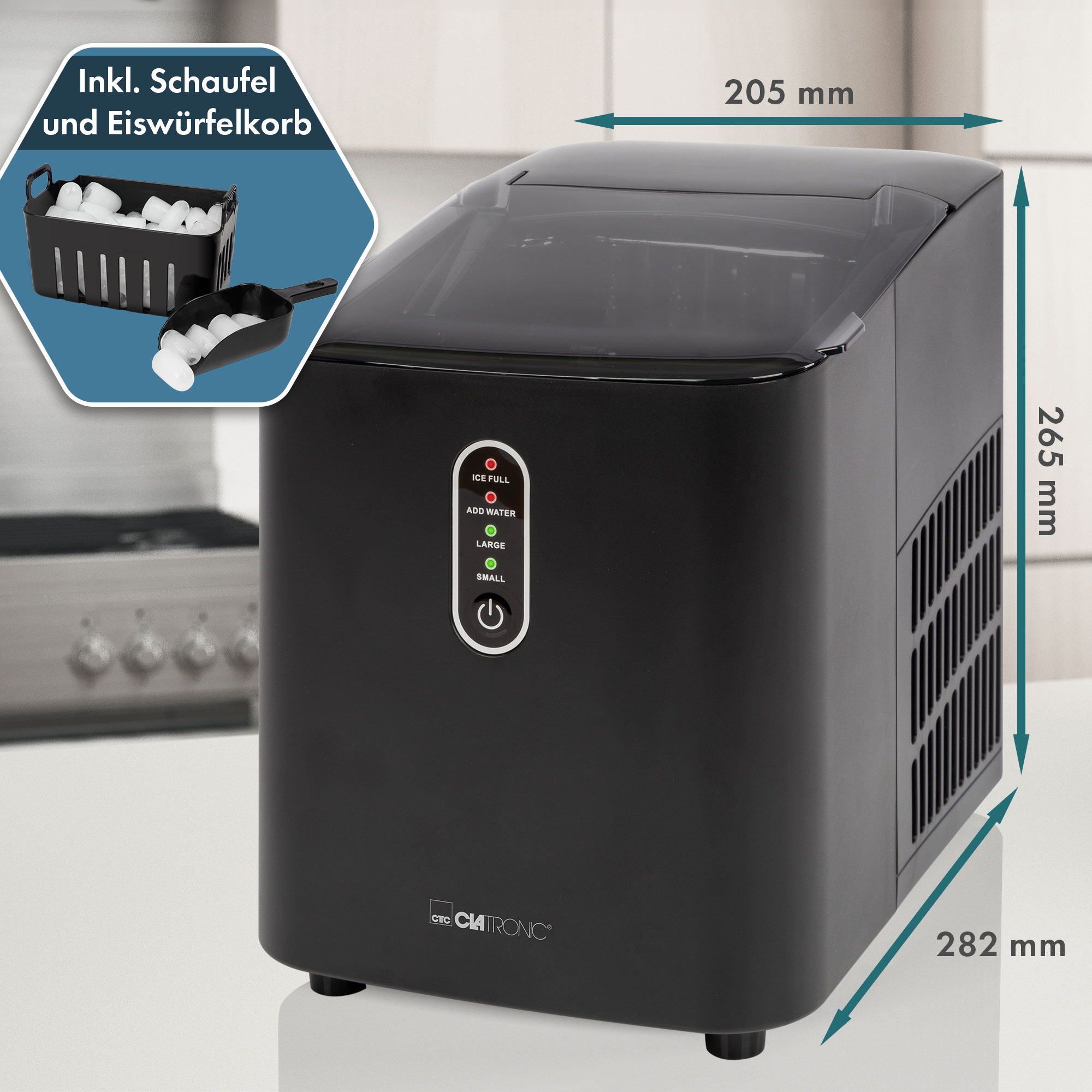 CLATRONIC Eiswürfelbereiter EWB 3798, ca. 8-10 kg Eiswürfel in 24h, ECO Save