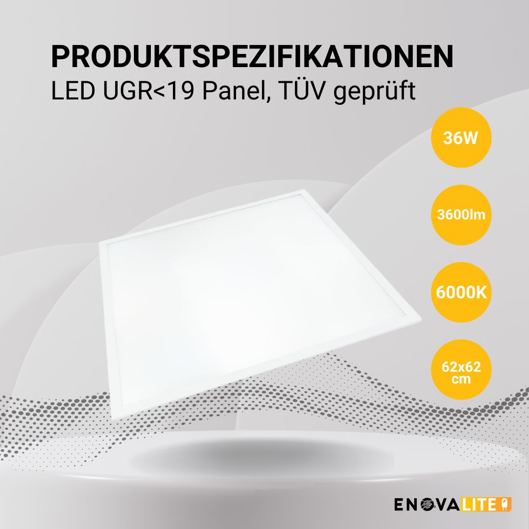 ENOVALITE LED-Panel, 36 W, 3600 lm, EEK: F, 620x620 mm, 6000 K, 90° Abstrahlwinkel, UGR >19