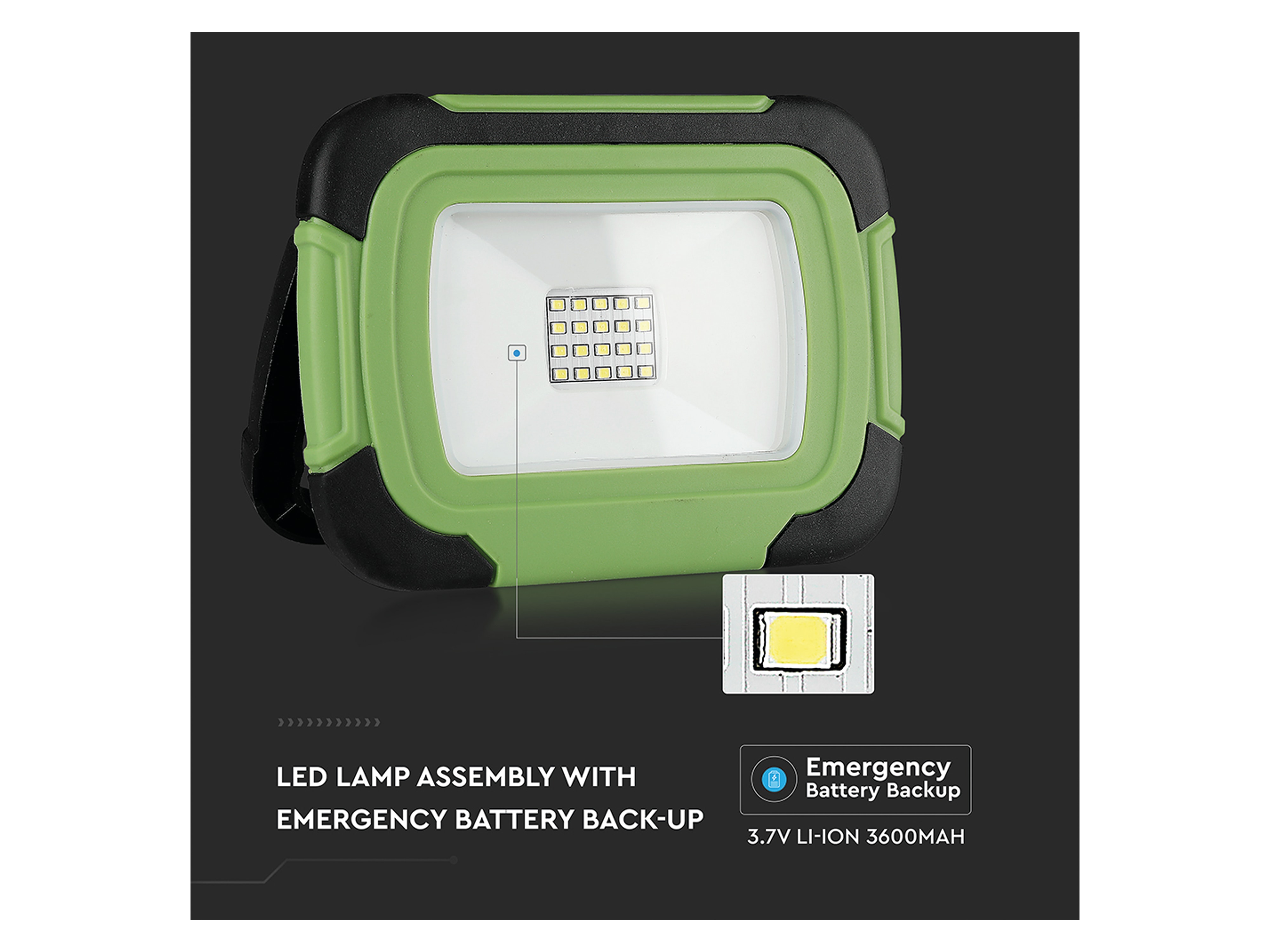 V-TAC LED-Fluter VT-10-R, 10 W, 4000 K 700 lm, Akkubetrieb, grün/schwarz