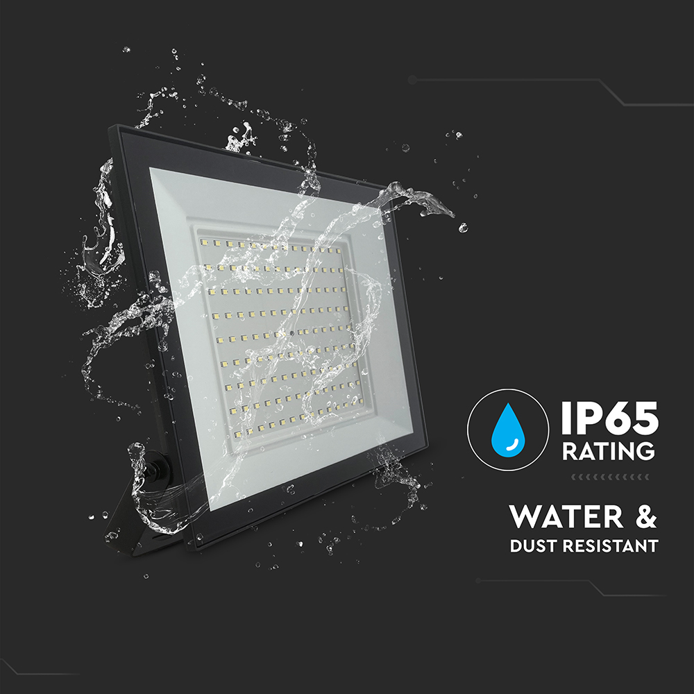 V-TAC LED-Fluter, VT-44109, 100 W, 6500K, EEK: F, 8150 lm, kaltweiß, IP65, schwarz