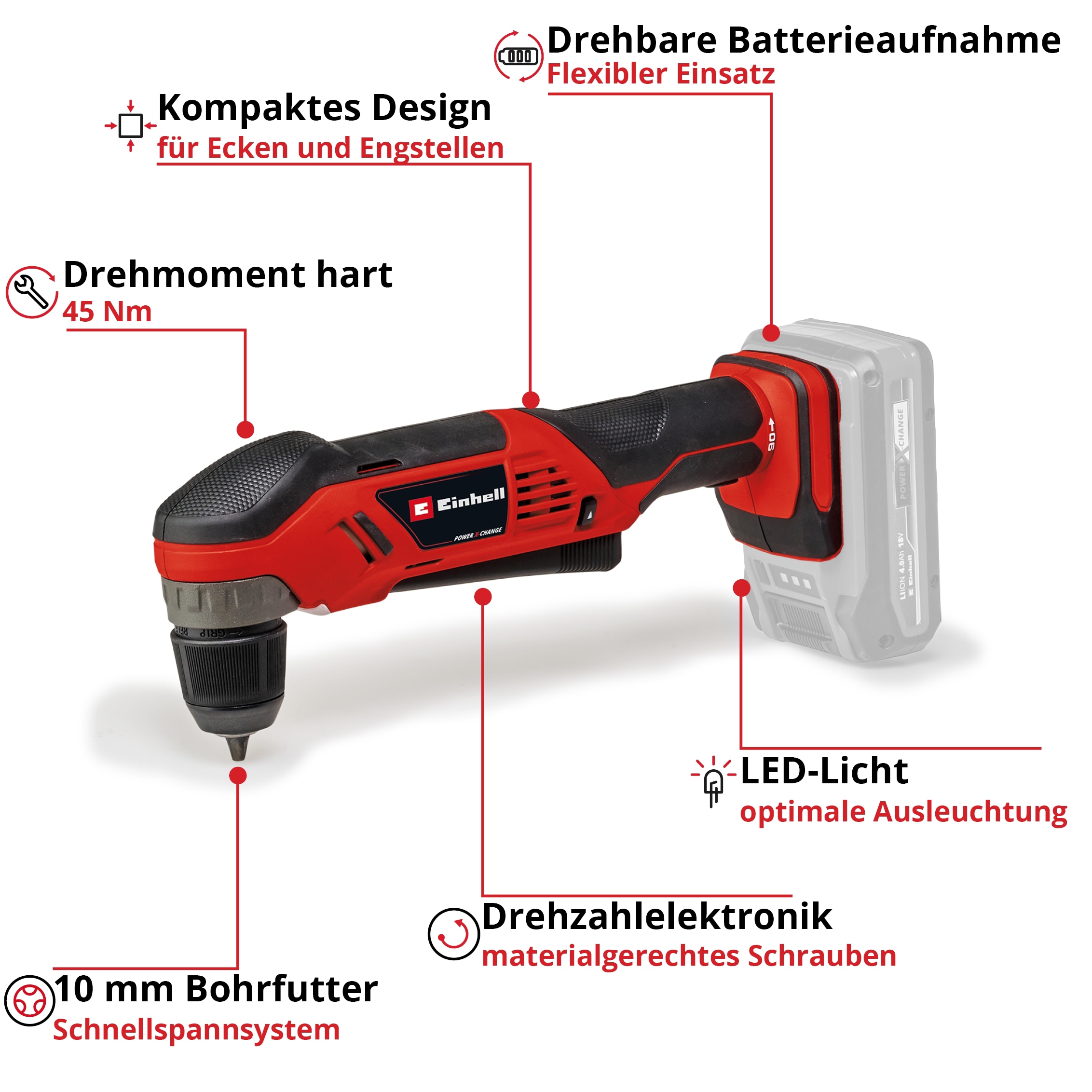 EINHELL Akku-Winkelbohrmaschine TE-AD 18 Li Kit (1x 4,0 Ah)