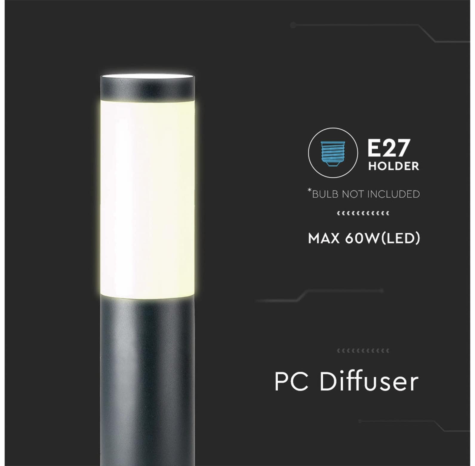 V-TAC Poller-Außenleuchte VT-838, IP44, E27, Edelstahl grau, 450mm, VT-8959, grau V-TAC Poller-Außenleuchte VT-838, IP44, E27, Edelstahl grau, 450mm, VT-8959, grau