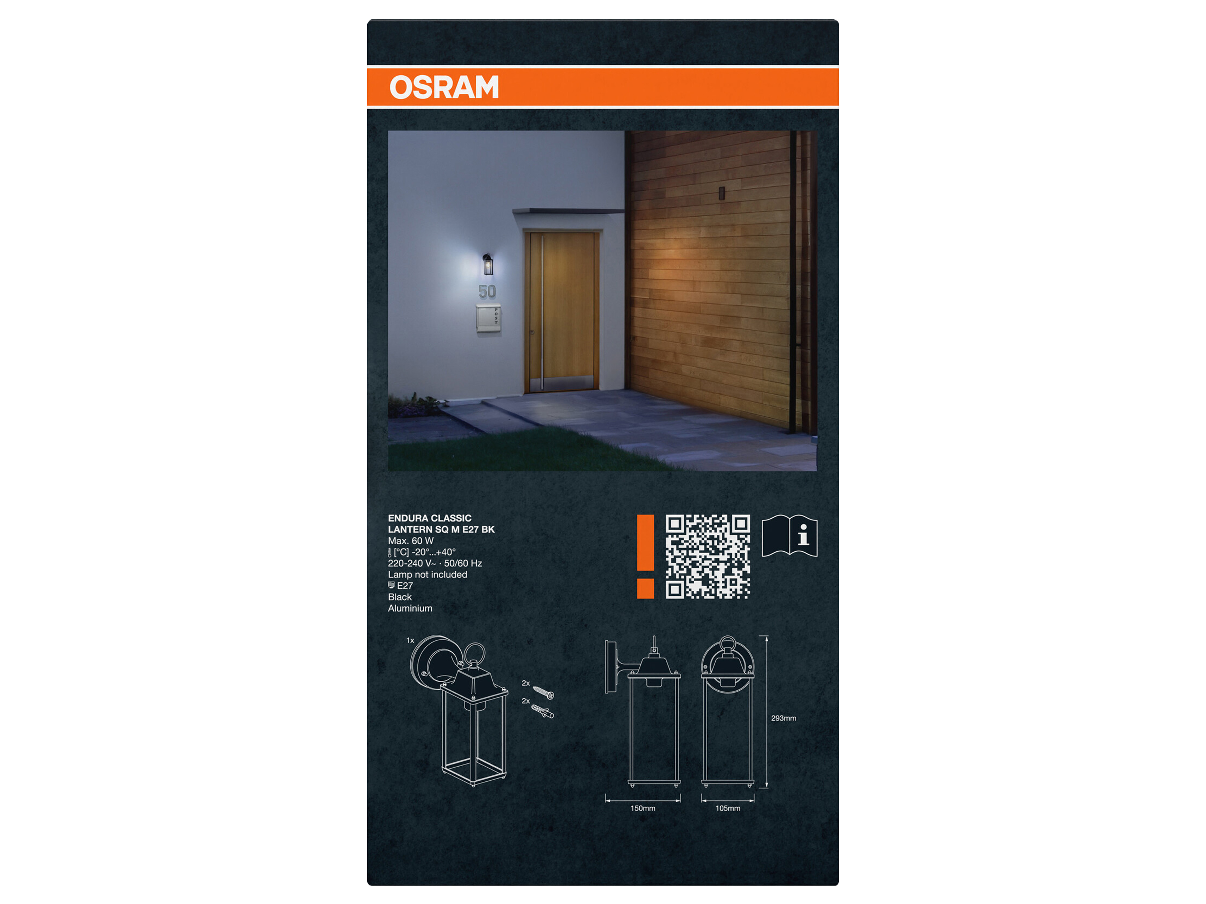 OSRAM LED-Außenwandleuchte Endura Classic Lantern Square M, schwarz