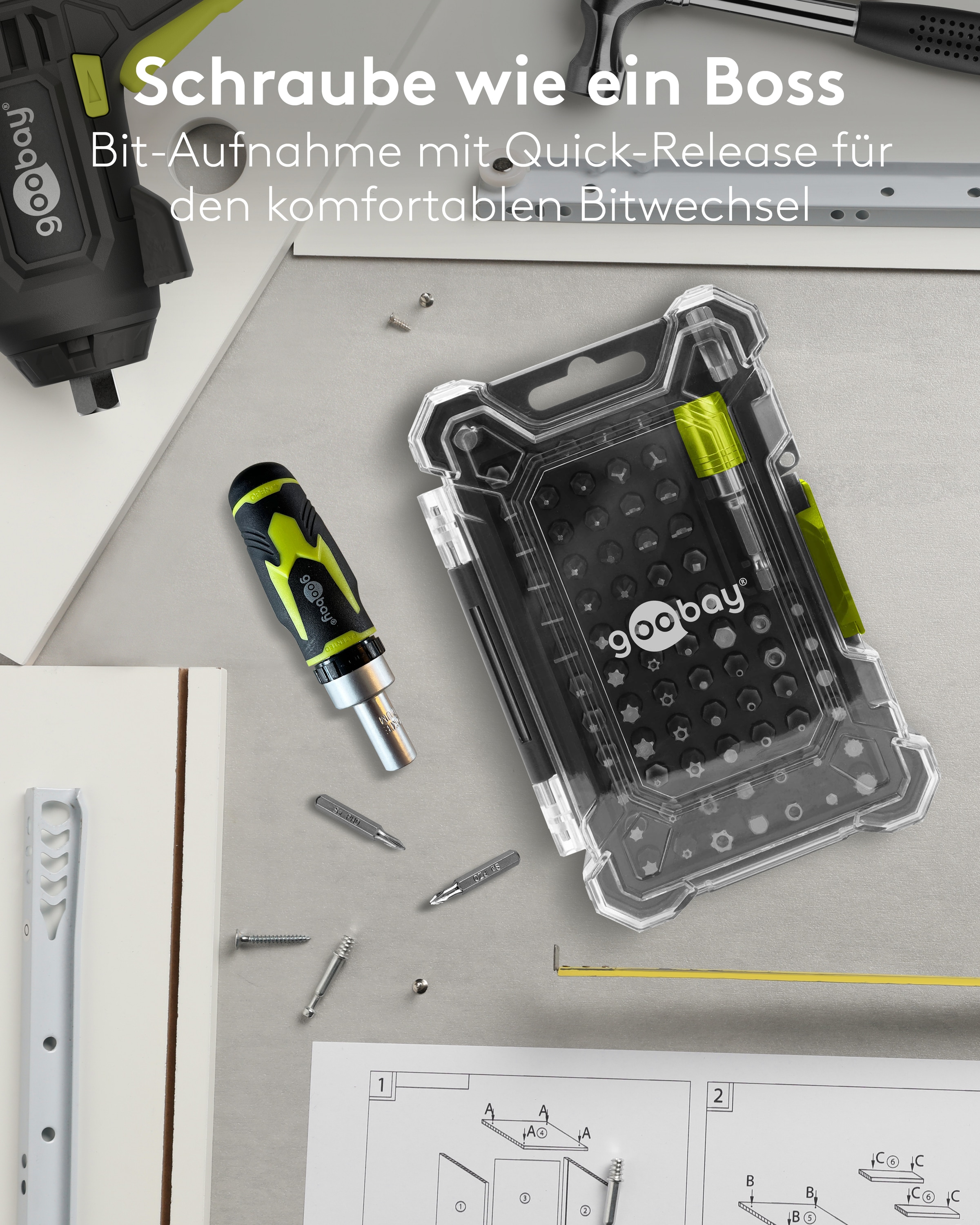 GOOBAY TOOLS Bithalter-Set, 77843, mit 72-tlg. Bitsatz
