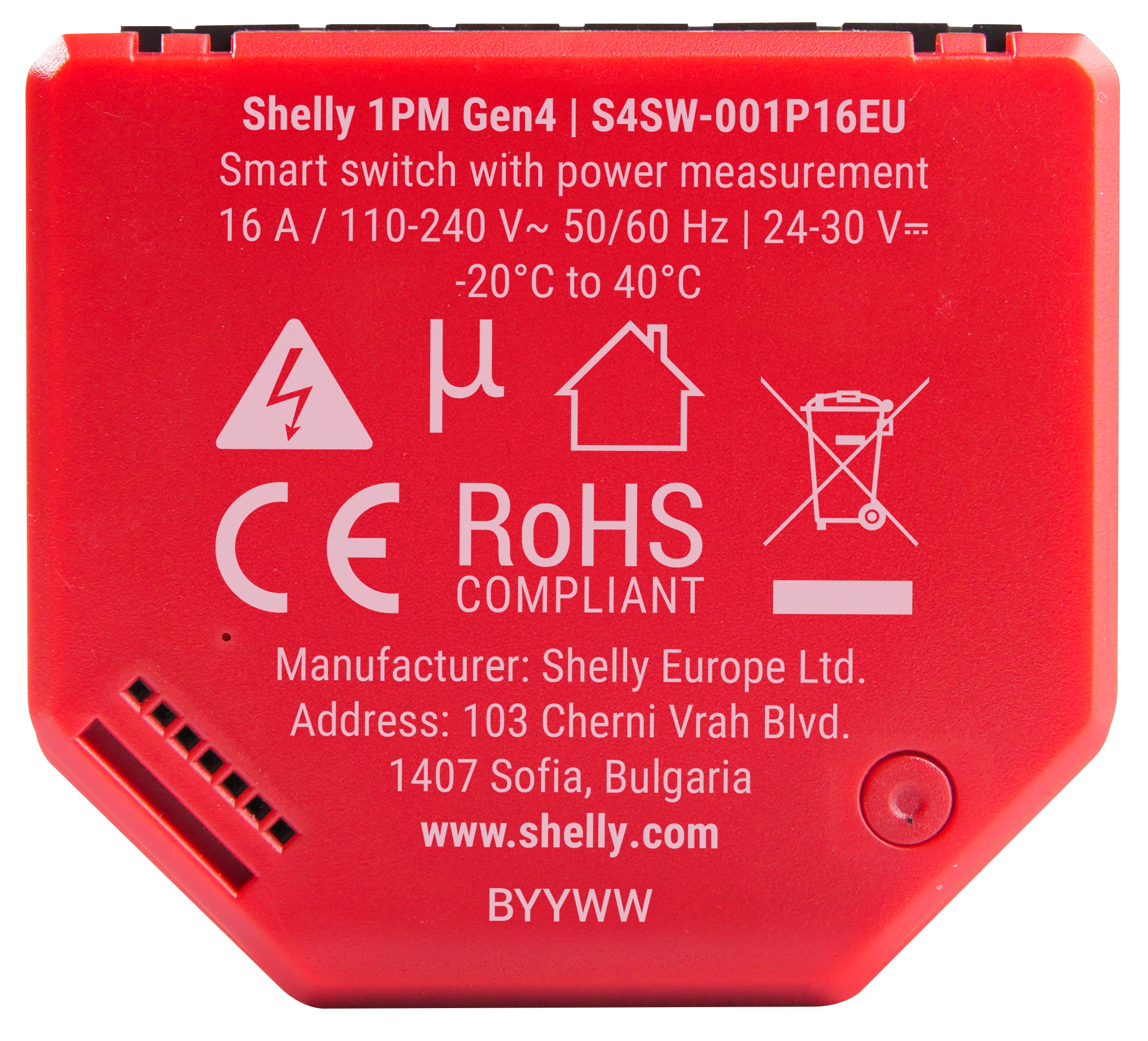 SHELLY Relais 1PM Gen4, 16 A, WLAN, Bluetooth, rot