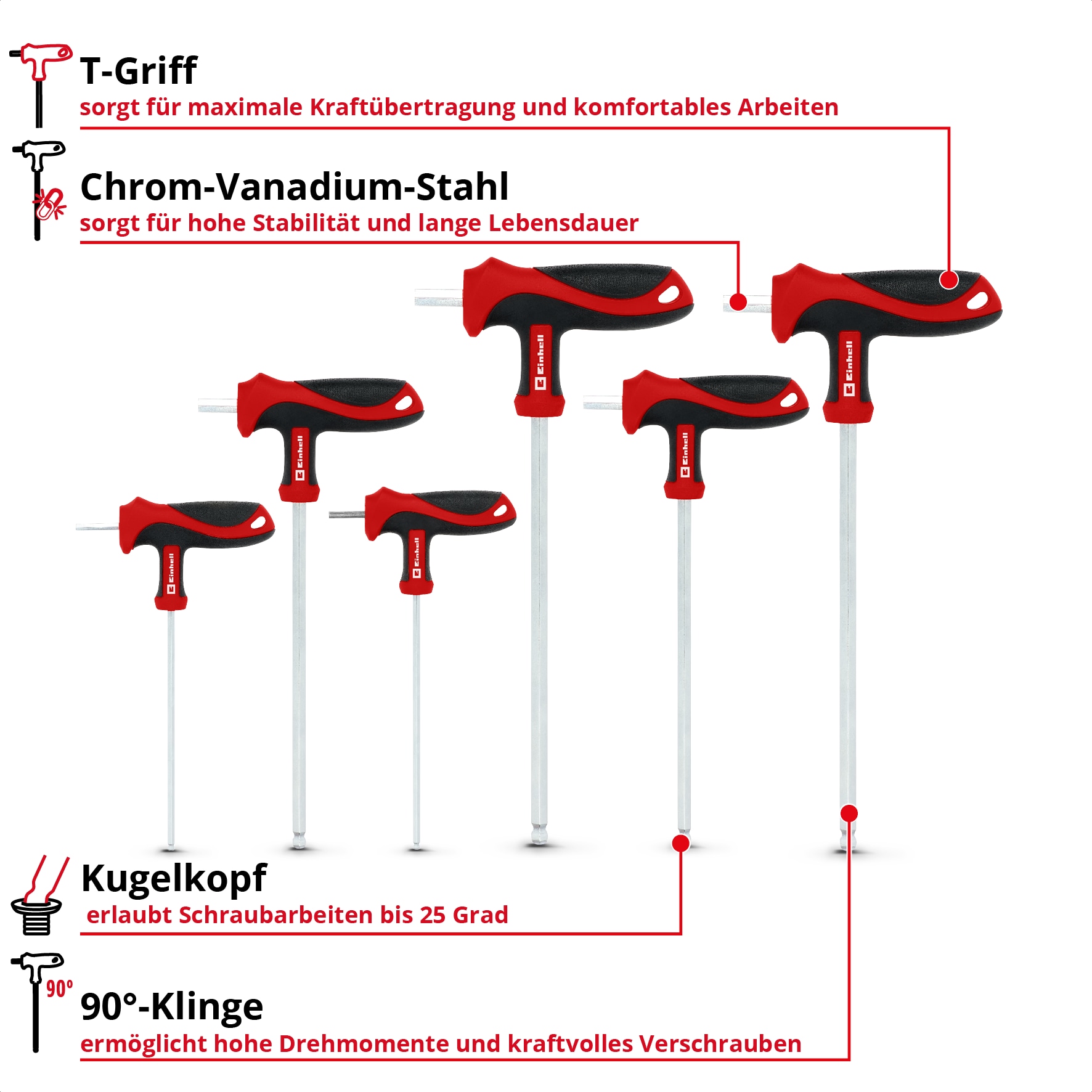 EINHELL T-Griff Schraubendreher-Set, 370539, 6-teilig