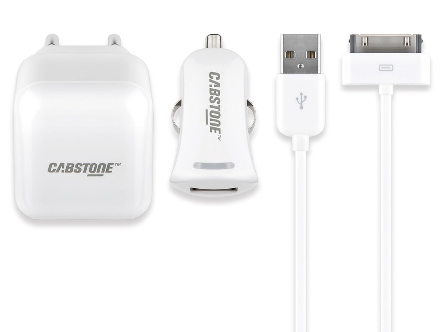 Cabstone USB-Ladeset Netz-/KFZ, iPhone 3/4, weiß