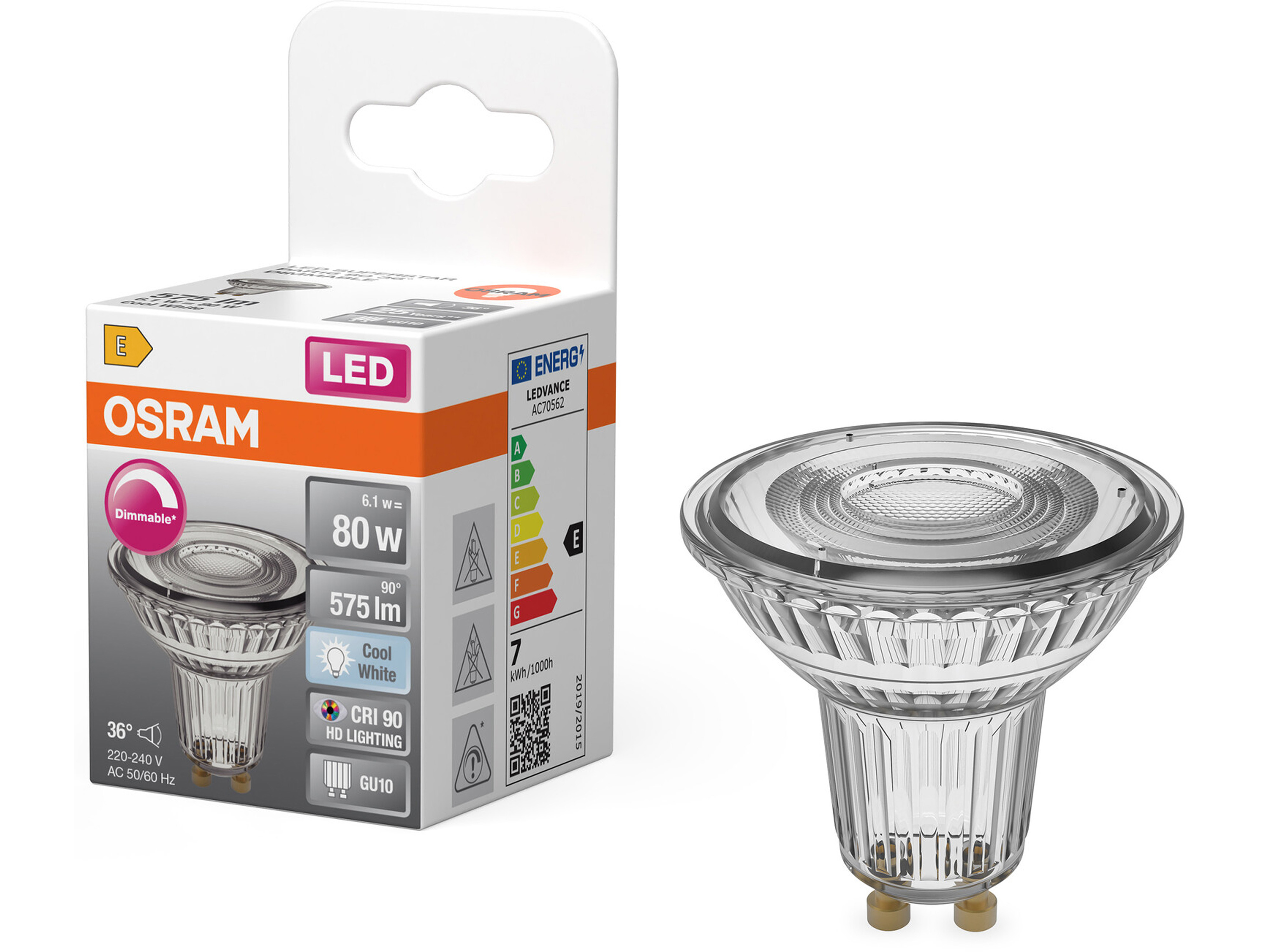 OSRAM LED-Lampe SUPERSTAR, dimmbar, GU10, 6,1 W, 4000 K, EEK: E, 575 lm, neutralweiß