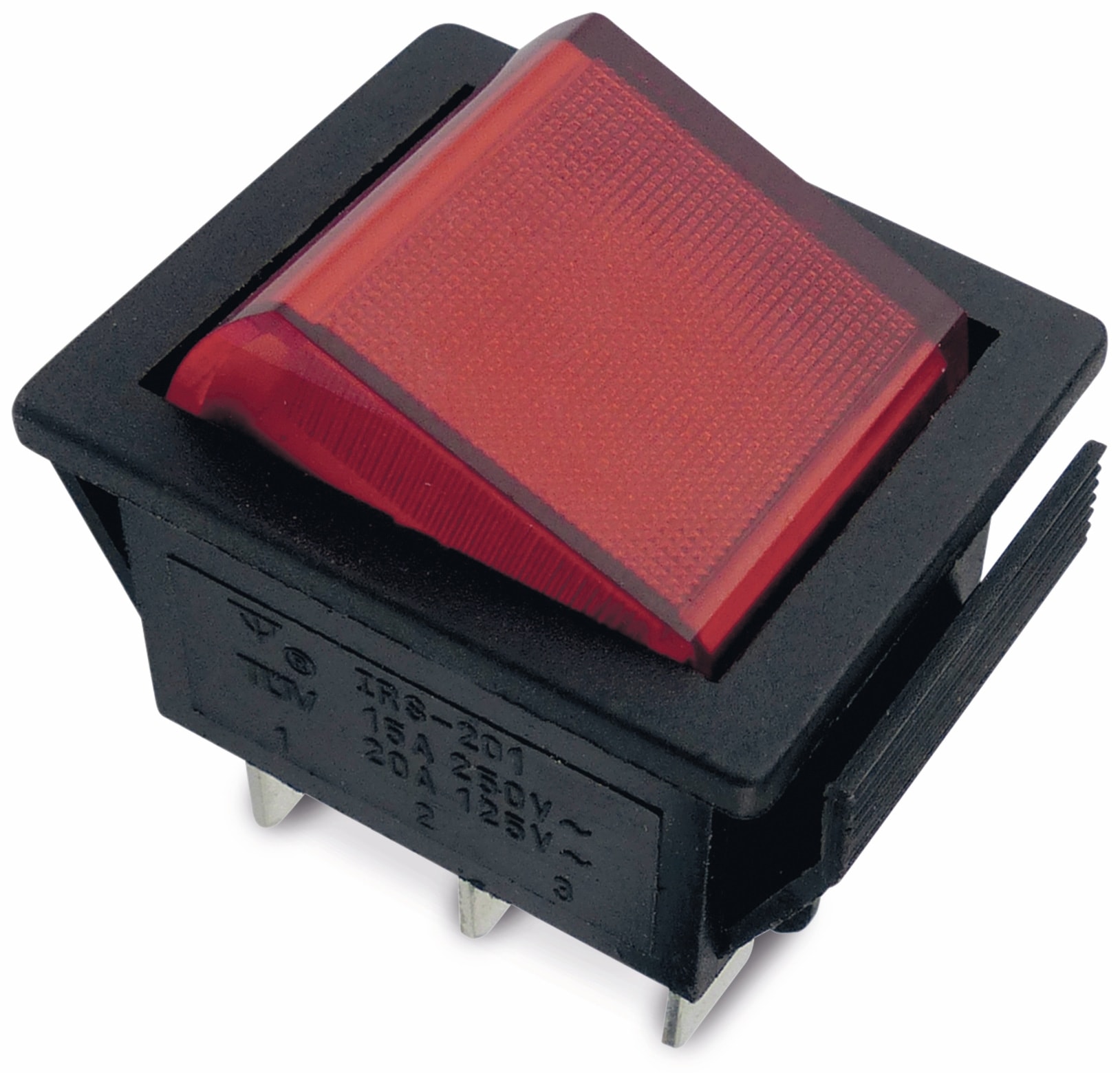 Wippenschalter 26x22mm , 2xUM, rot, 15 A/ 250 V~ Wippenschalter 26x22mm , 2xUM, rot, 15 A/ 250 V~