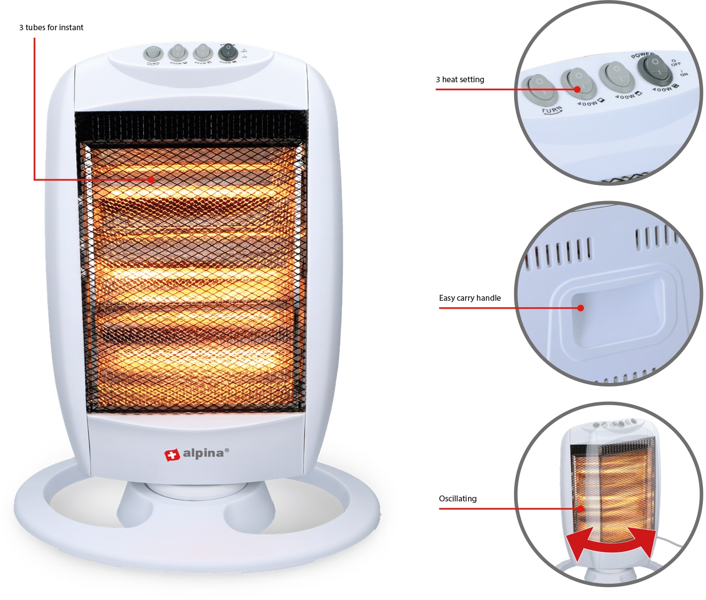 ALPINA Halogen-Heizstrahler 1200 W ALPINA Halogen-Heizstrahler 1200 W