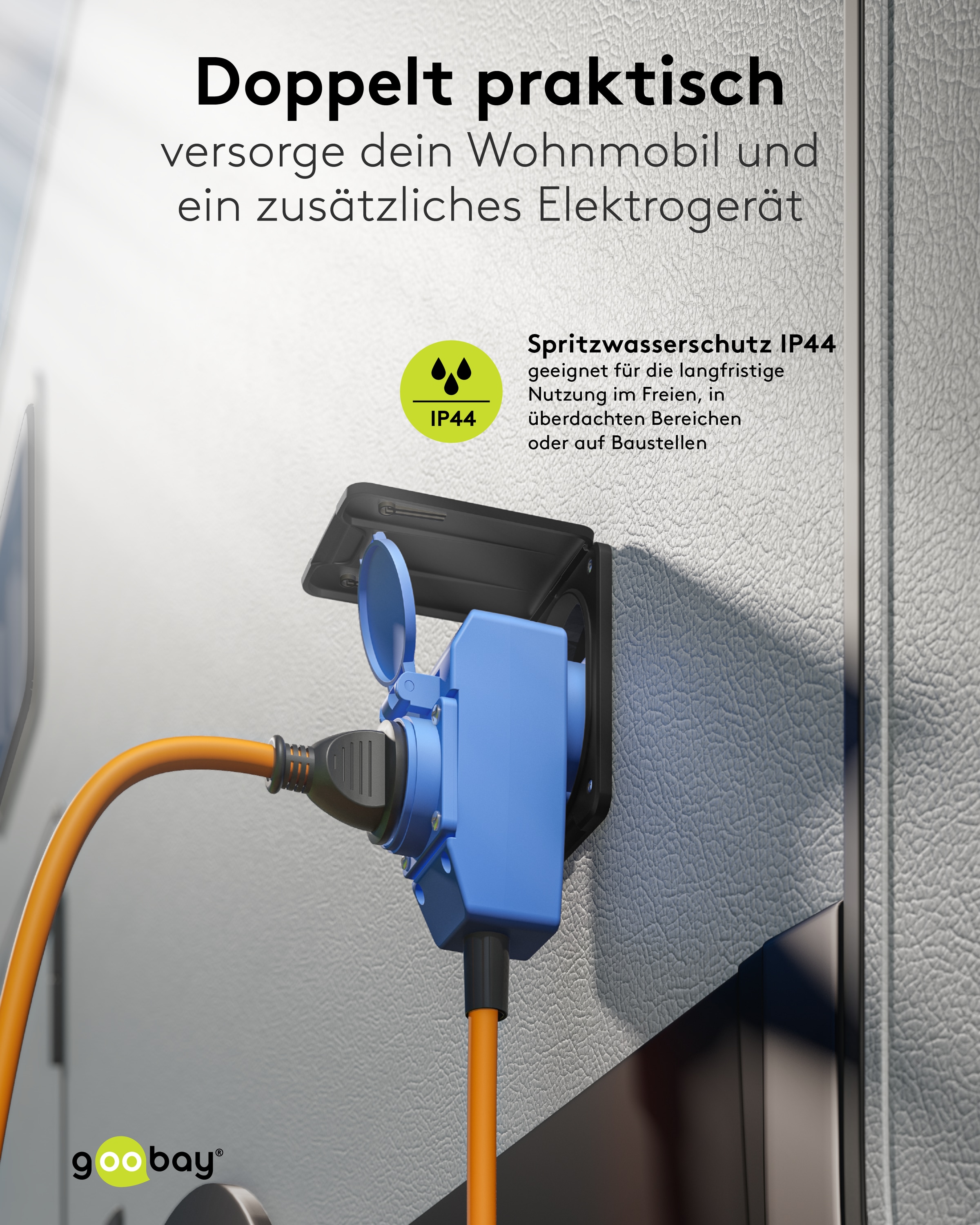 GOOBAY CEE-Adapterkabel 76222, 1,5 m, Schutzkontakt Stecker zu CEE-+ SK.-Kupplung