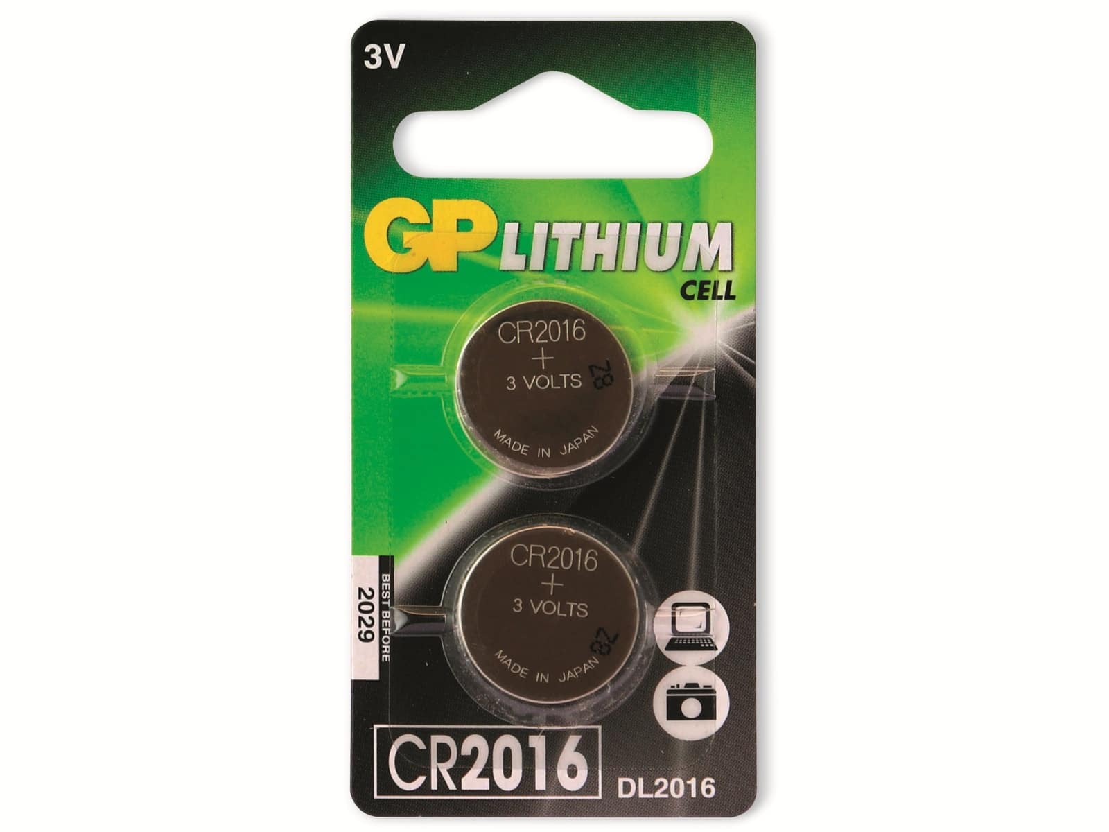 GP Knopfzelle, CR2016, Lithium, 3 V, 2 St. GP Knopfzelle, CR2016, Lithium, 3 V, 2 St.