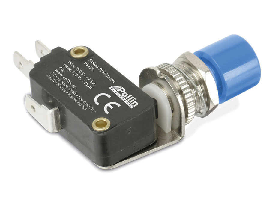 Einbau-Drucktaster DS438, 7,5 A/250 V~, blau