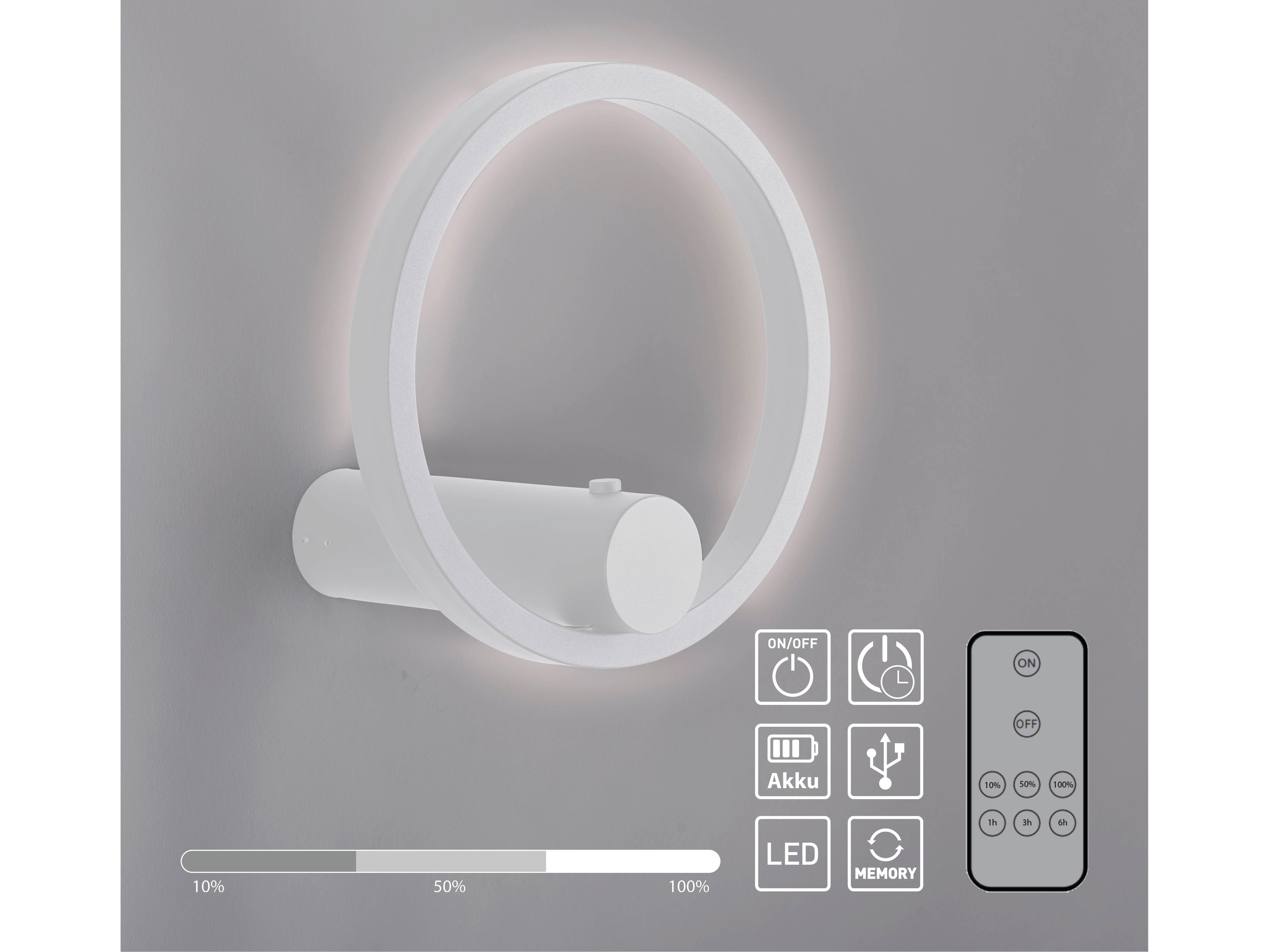 JUST LIGHT LED-Akku Wandleuchte 18280-16, 6W, 660lm, 3000K, weiß