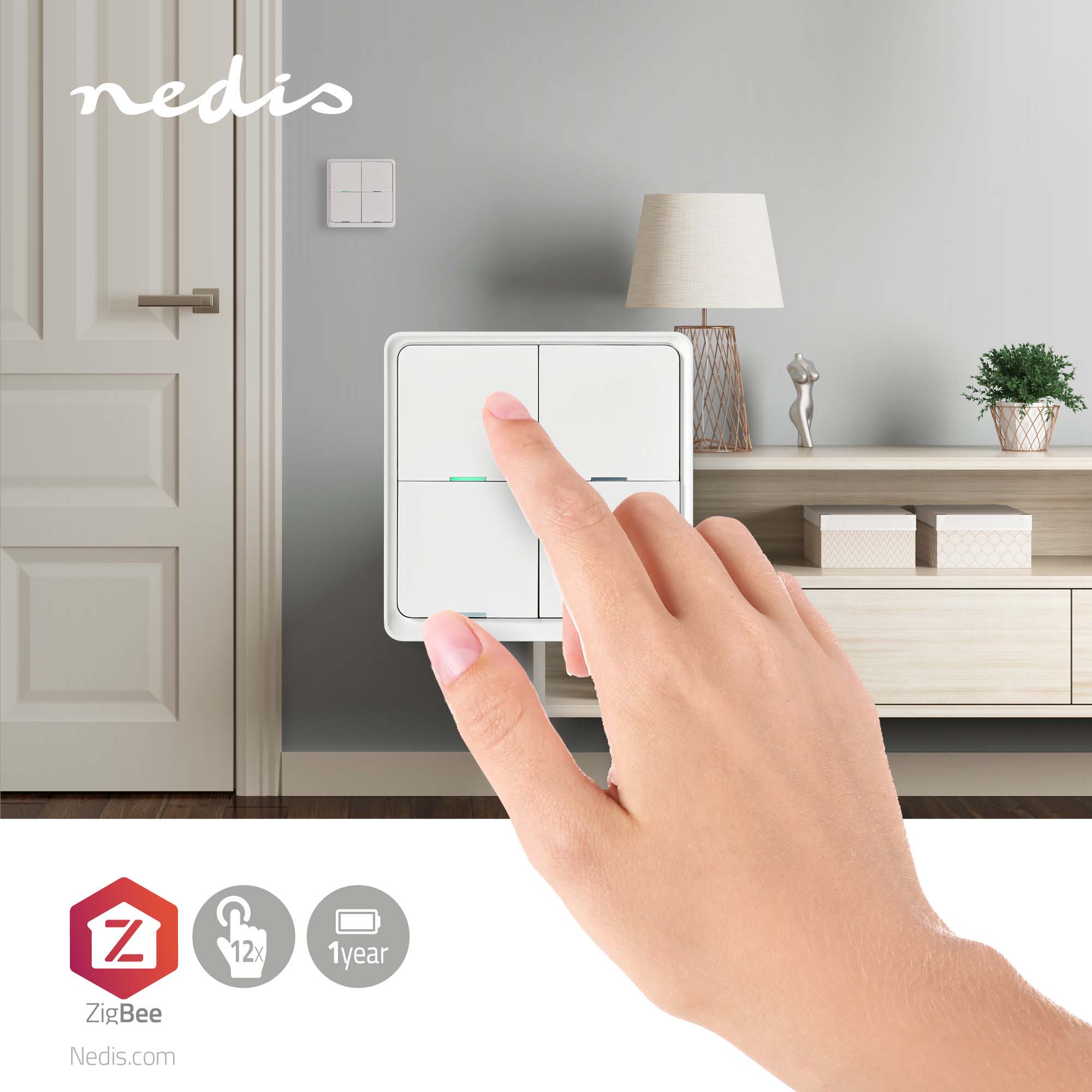 NEDIS Wandschalter SmartLife, 4 Knöpfe, weiß