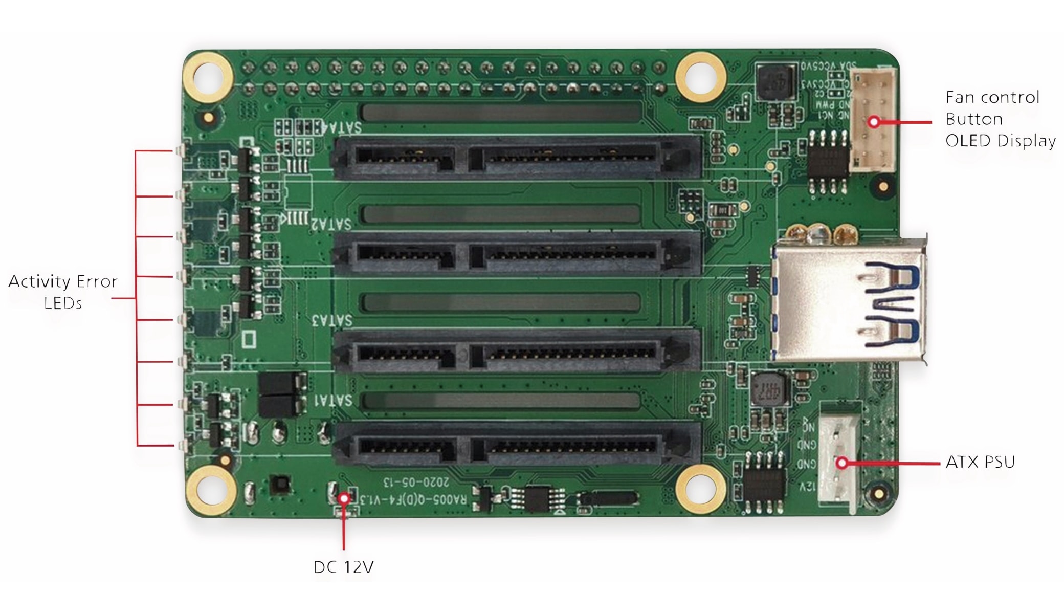 RASPBERRY PI 4 SATA Quad HAT NAS Platine für Netzwerkspeicher RASPBERRY PI 4 SATA Quad HAT NAS Platine für Netzwerkspeicher