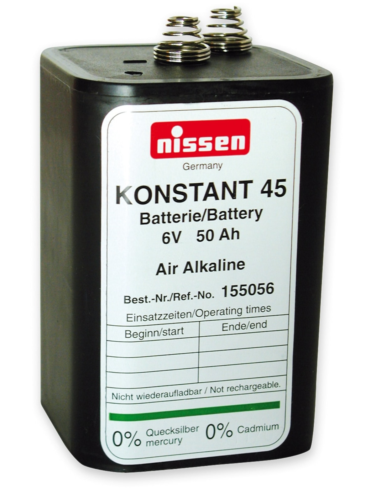 NISSEN Blockbatterie Konstant 45, 4R25, Zn/Luft, 6 V-, 50 Ah 