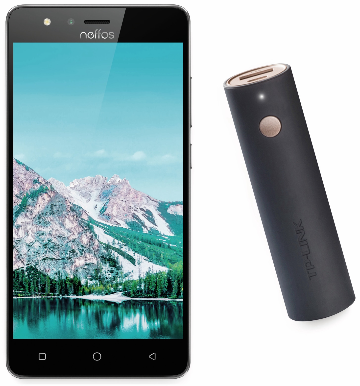 neffos Smartphone TP-LINK C5S, 5“, 8 GB, grau, inkl. 3350 mAh Powerbank