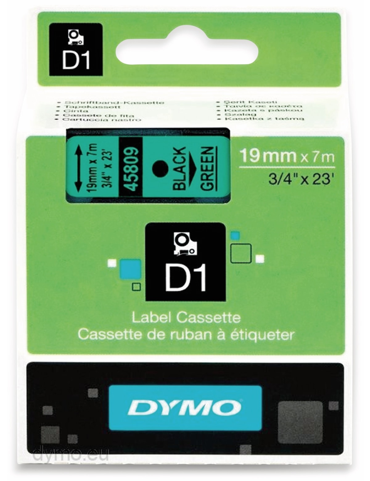 DYMO Beschriftungsband D1 für LabelManager, schwarz auf grün, Standard, 19 mm