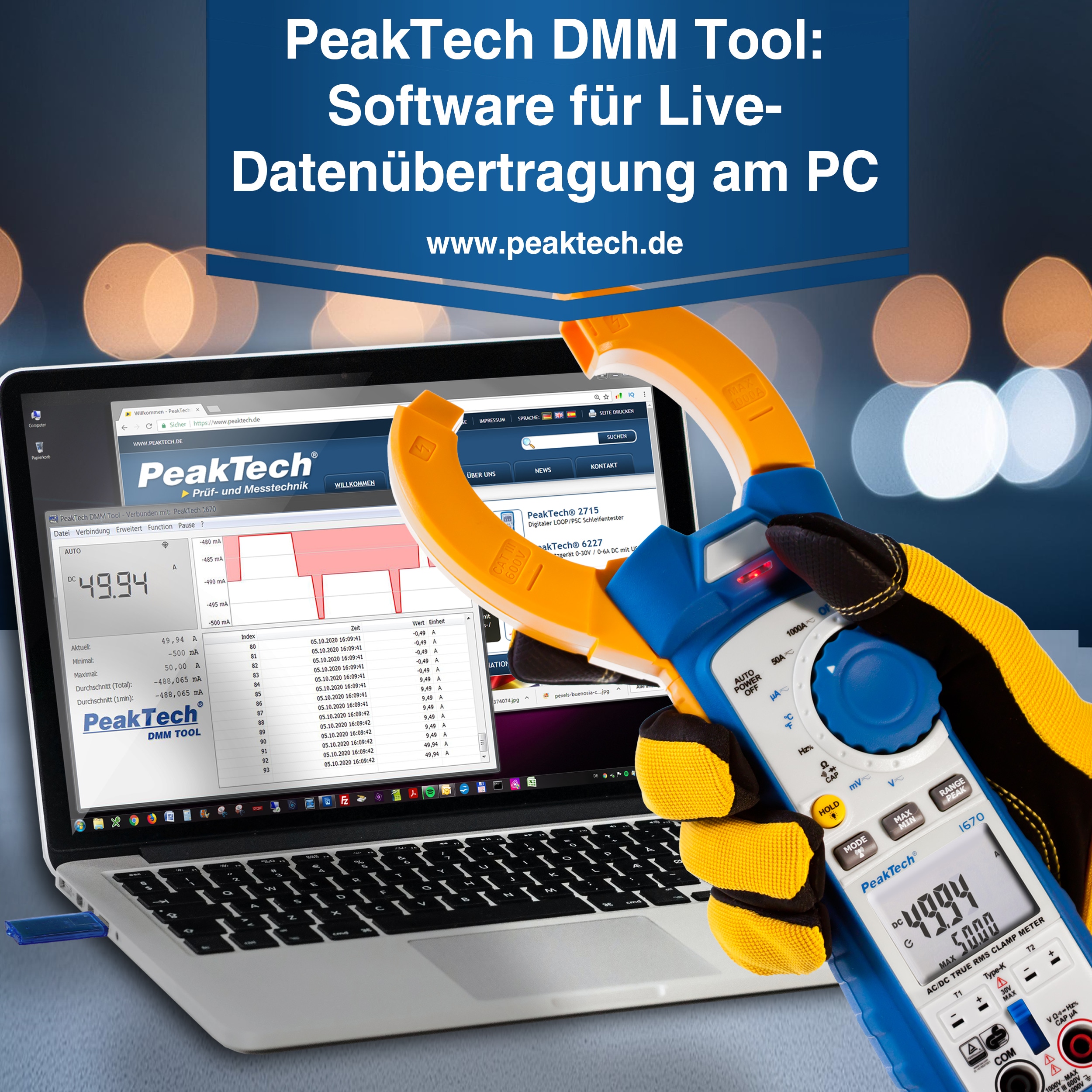 PEAKTECH True RMS Stromzange, P 1670, 1000 A AC/ DC, Bluetooth PEAKTECH True RMS Stromzange, P 1670, 1000 A AC/ DC, Bluetooth