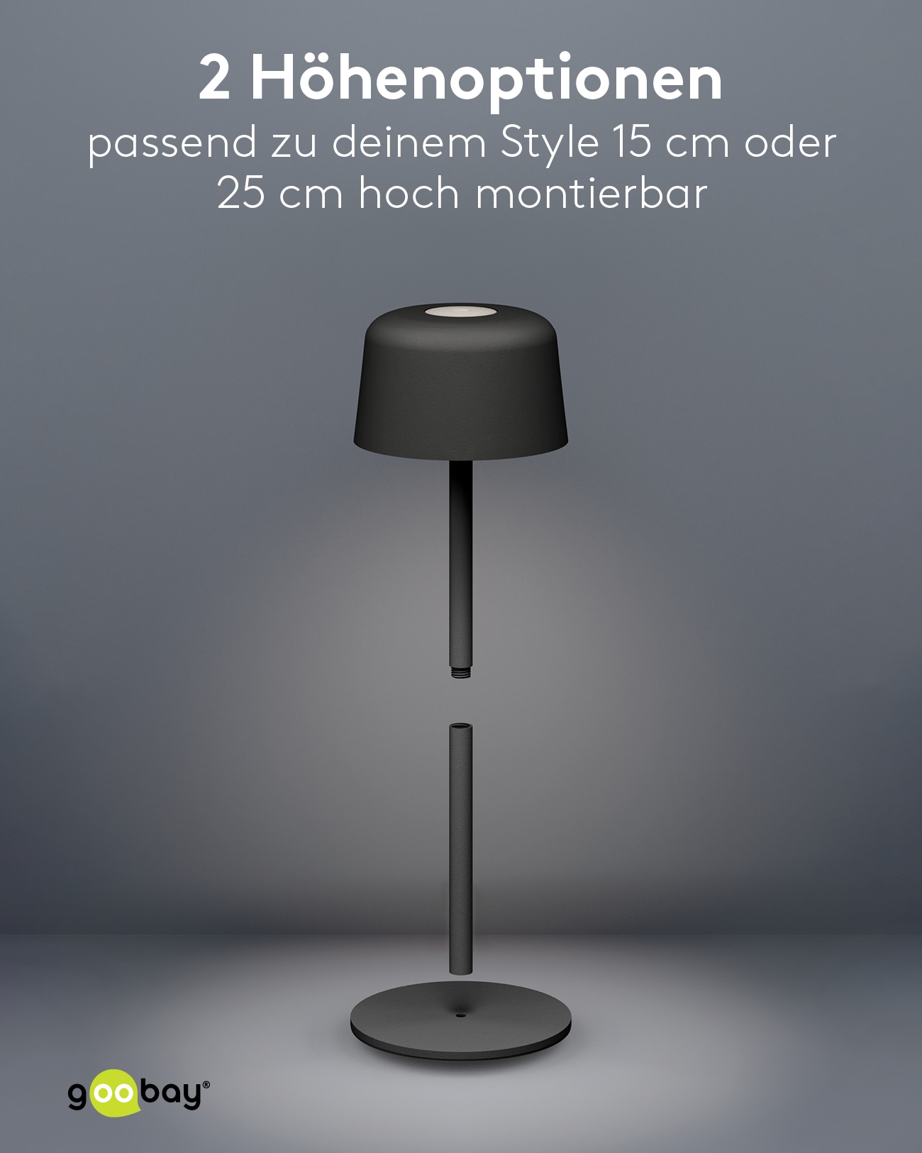 GOOBAY LED-Tischleuchte 77675, 2W, 3000 K, 150 lm, warmweiß, IP44, schwarz