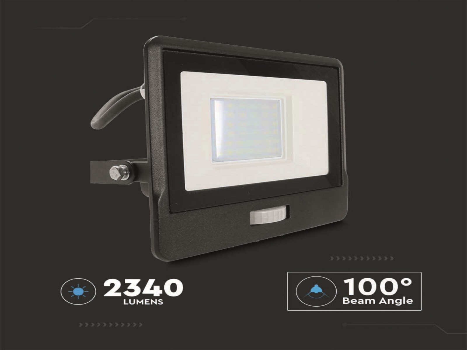 V-TAC LED-Fluter, Bewegungsmelder VT-138S-1 (20288) EEK: F, 30W, 2340 lm, 6500K, schwarz