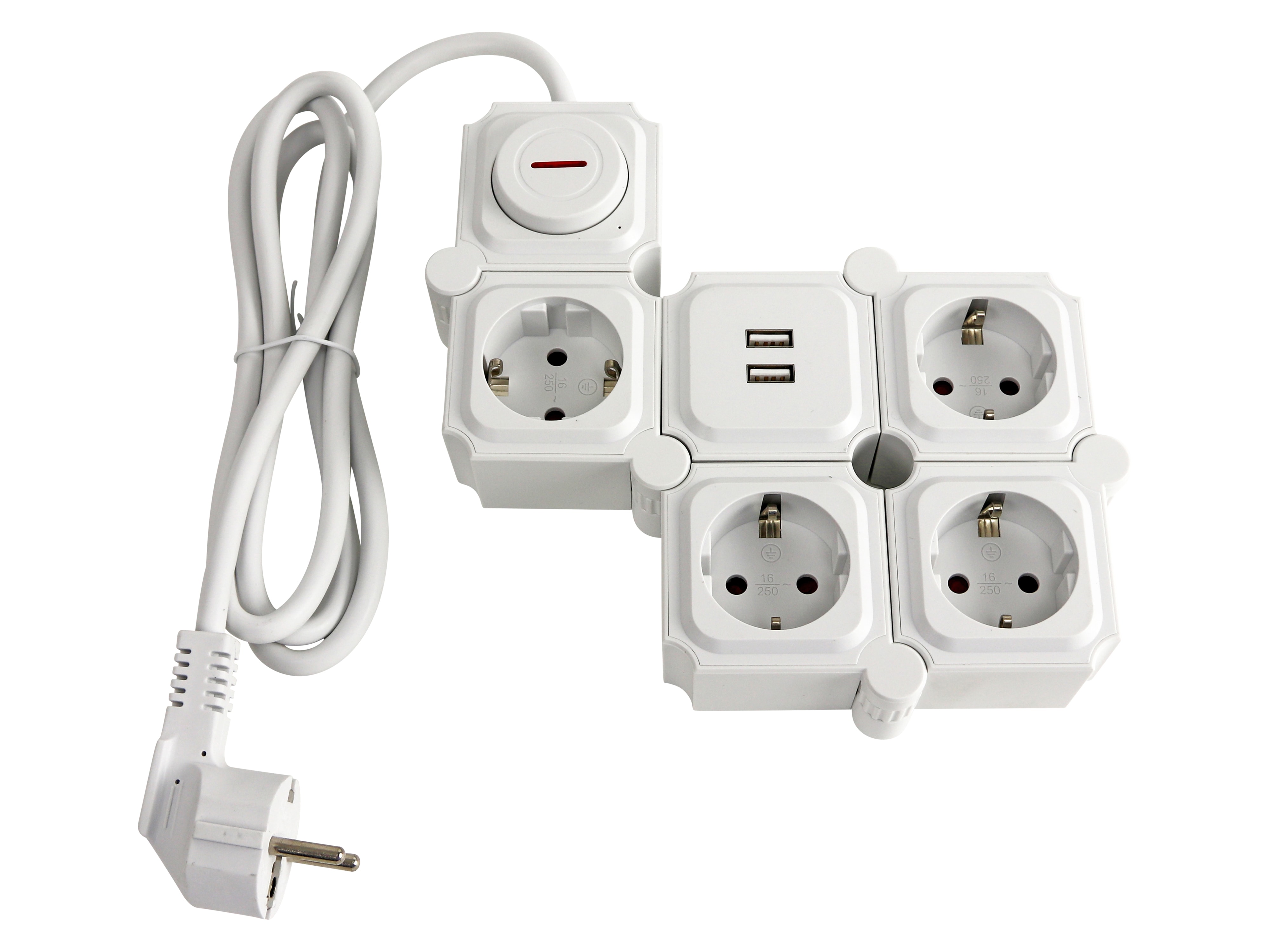 Steckdosenleiste, GT-WSL-01-F, 4-fach, Schaltbar, USB, weiß