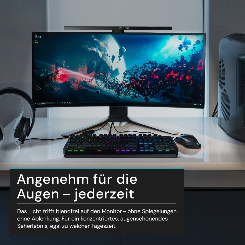 LUXULA LED-Monitorleuchte, 5W, EEK: G, 250lm, CCT, IP20, Touch Control, schwarz, 50 cm