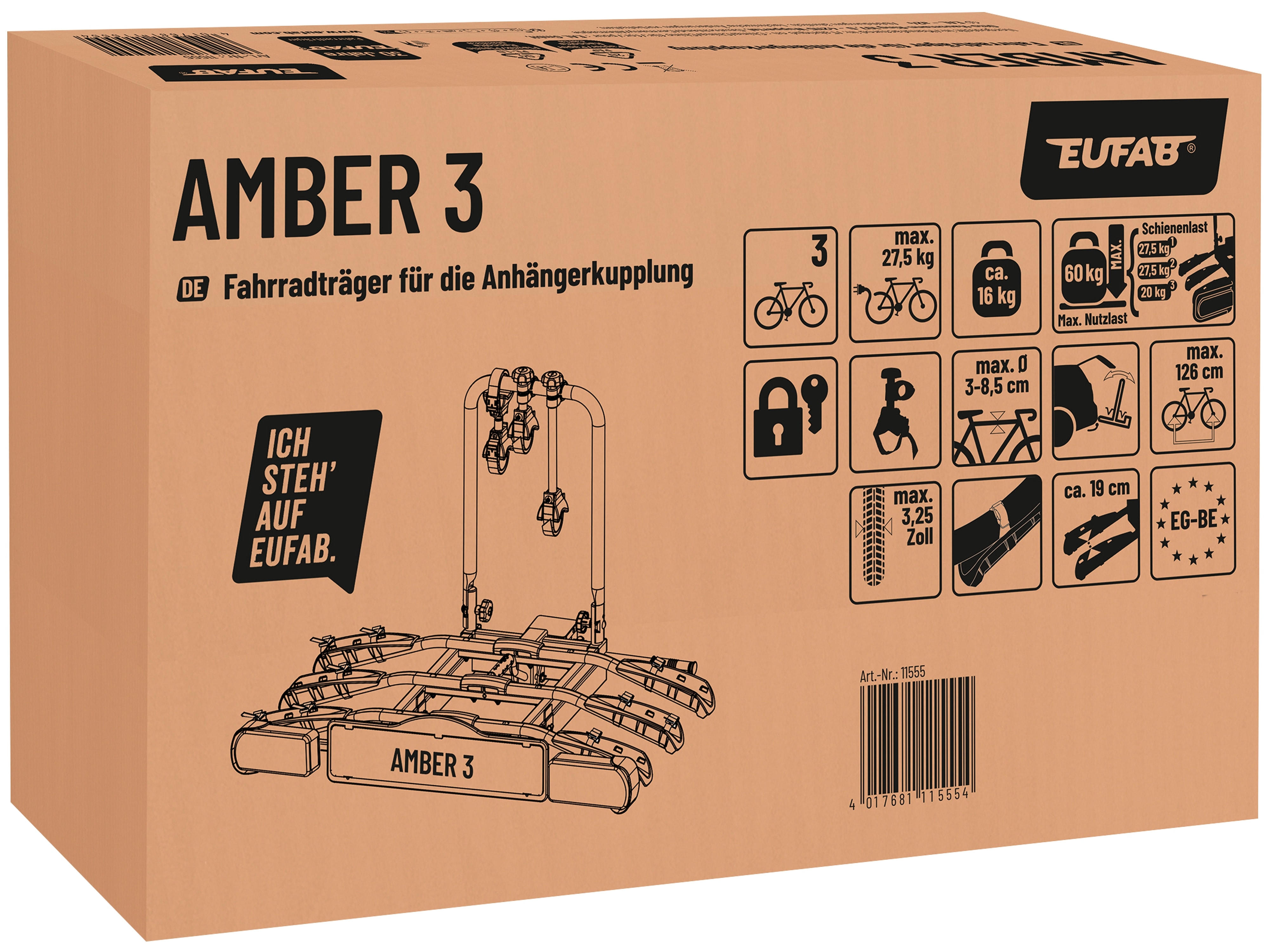 EUFAB Fahrradträger AMBER 3, 11555, für 3 Fahrräder