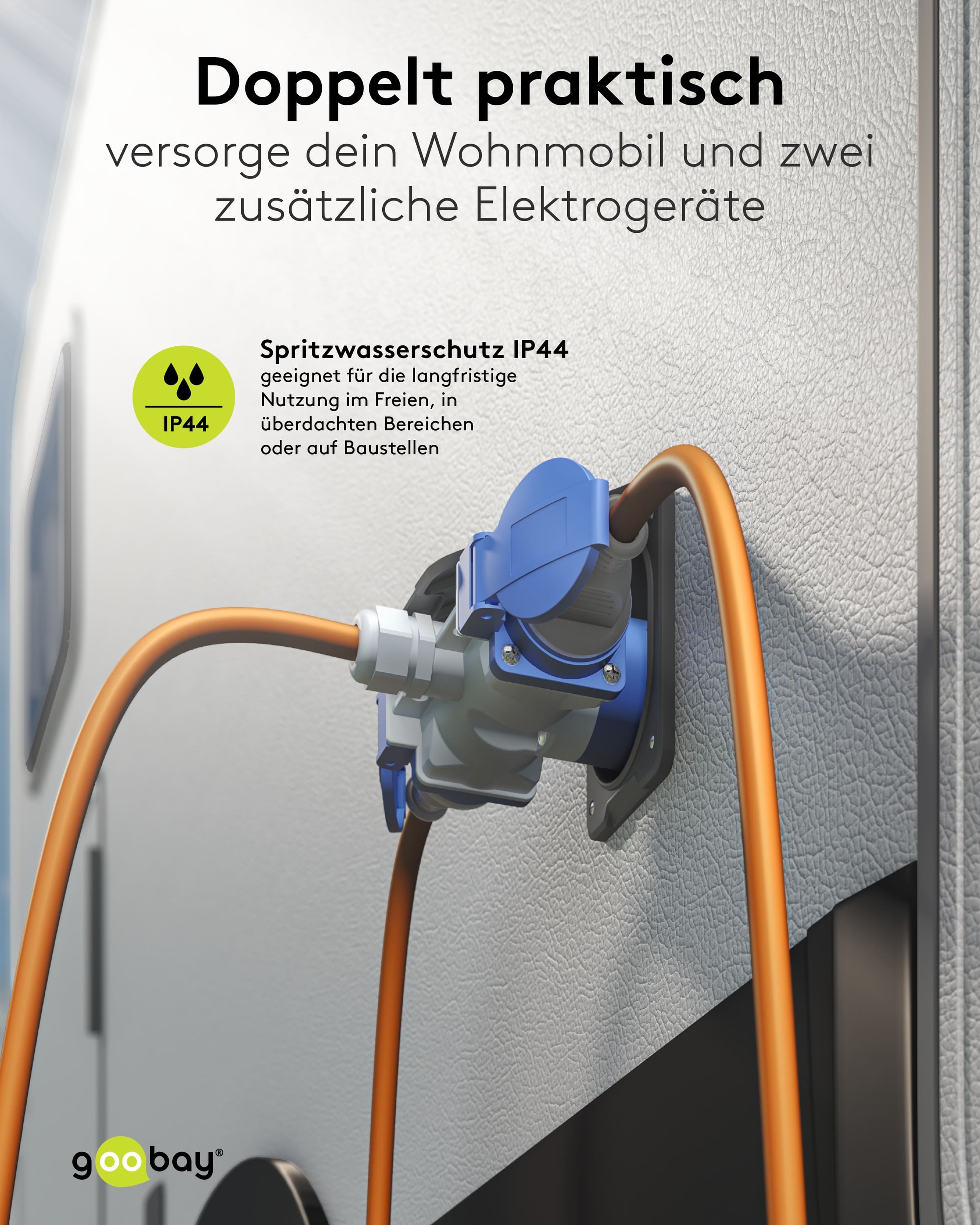 GOOBAY CEE-Adapterkabel 76265, 5 m, Stecker zu Kupplung + 2x Schutzkontaktkupplung GOOBAY CEE-Adapterkabel 76265, 5 m, Stecker zu Kupplung + 2x Schutzkontaktkupplung